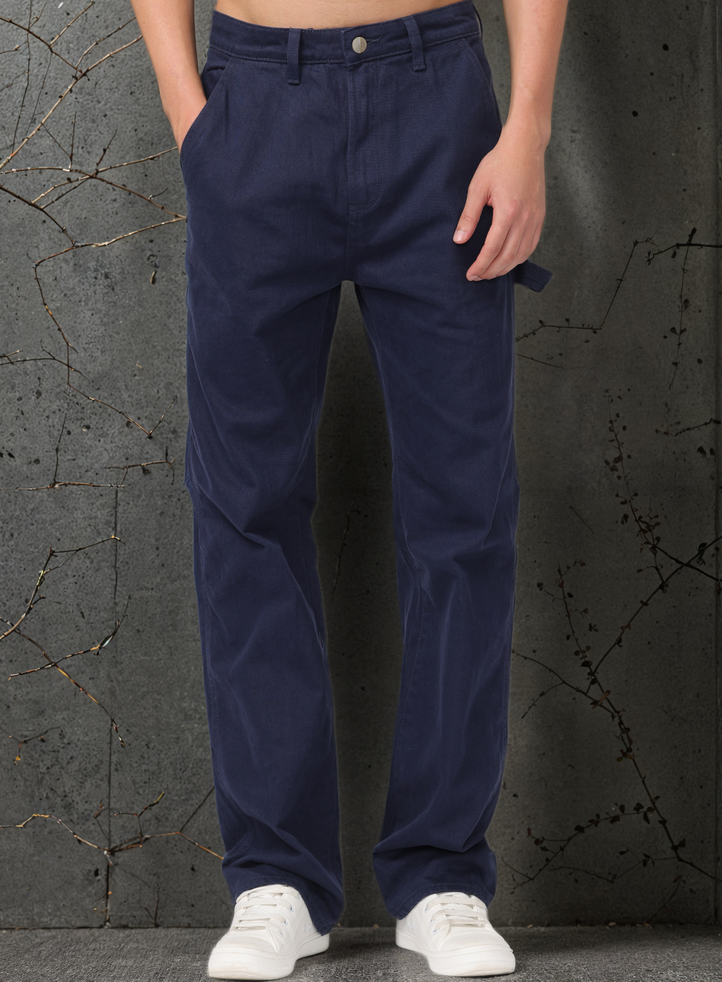 Men Blue Baggy Fit Carpenter Pants