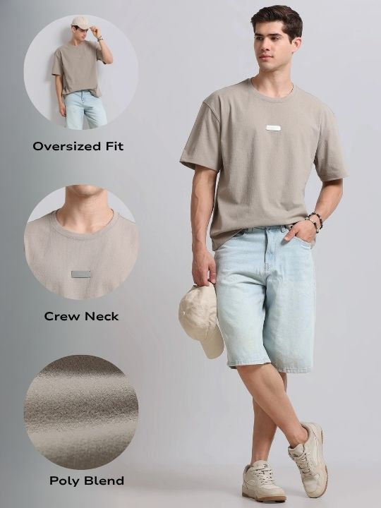 Men Beige Crew Neck T-Shirt
