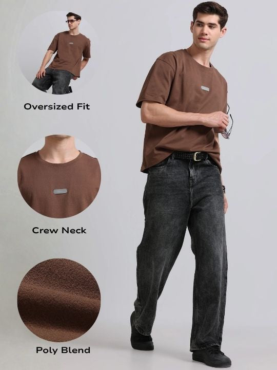 Men Brown Crew Neck T-Shirt