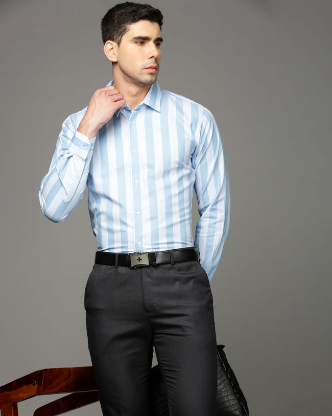 Men Blue Cotton Blend Slim Shirt