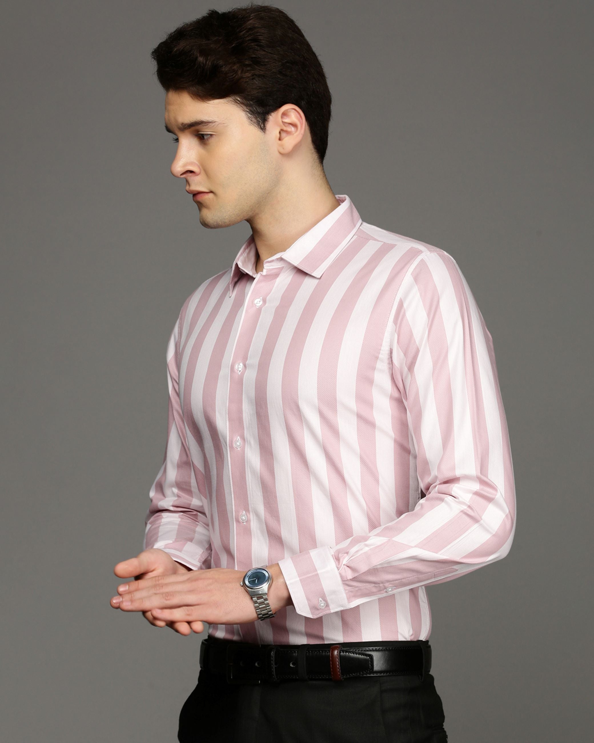 Men Pink Cotton Blend Slim Shirt