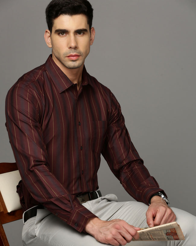Men Maroon Cotton Blend Slim Shirt