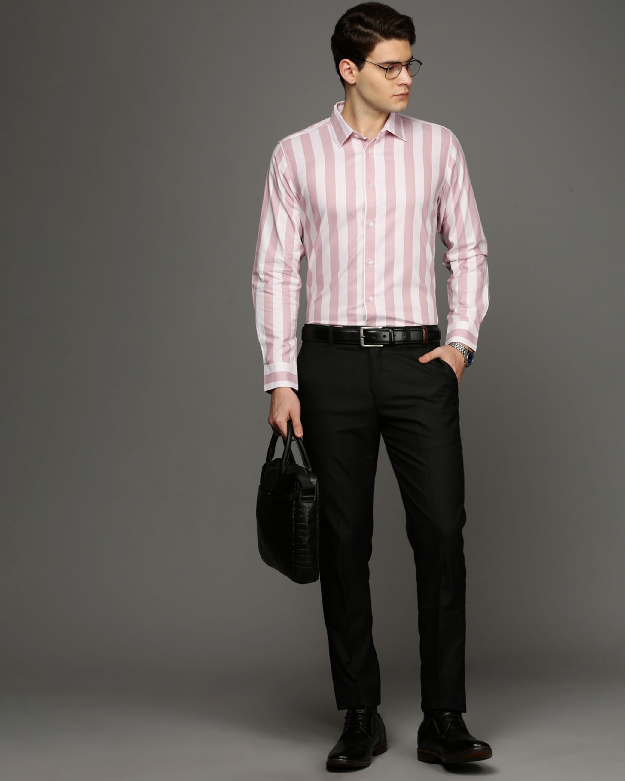 Men Pink Cotton Blend Slim Shirt