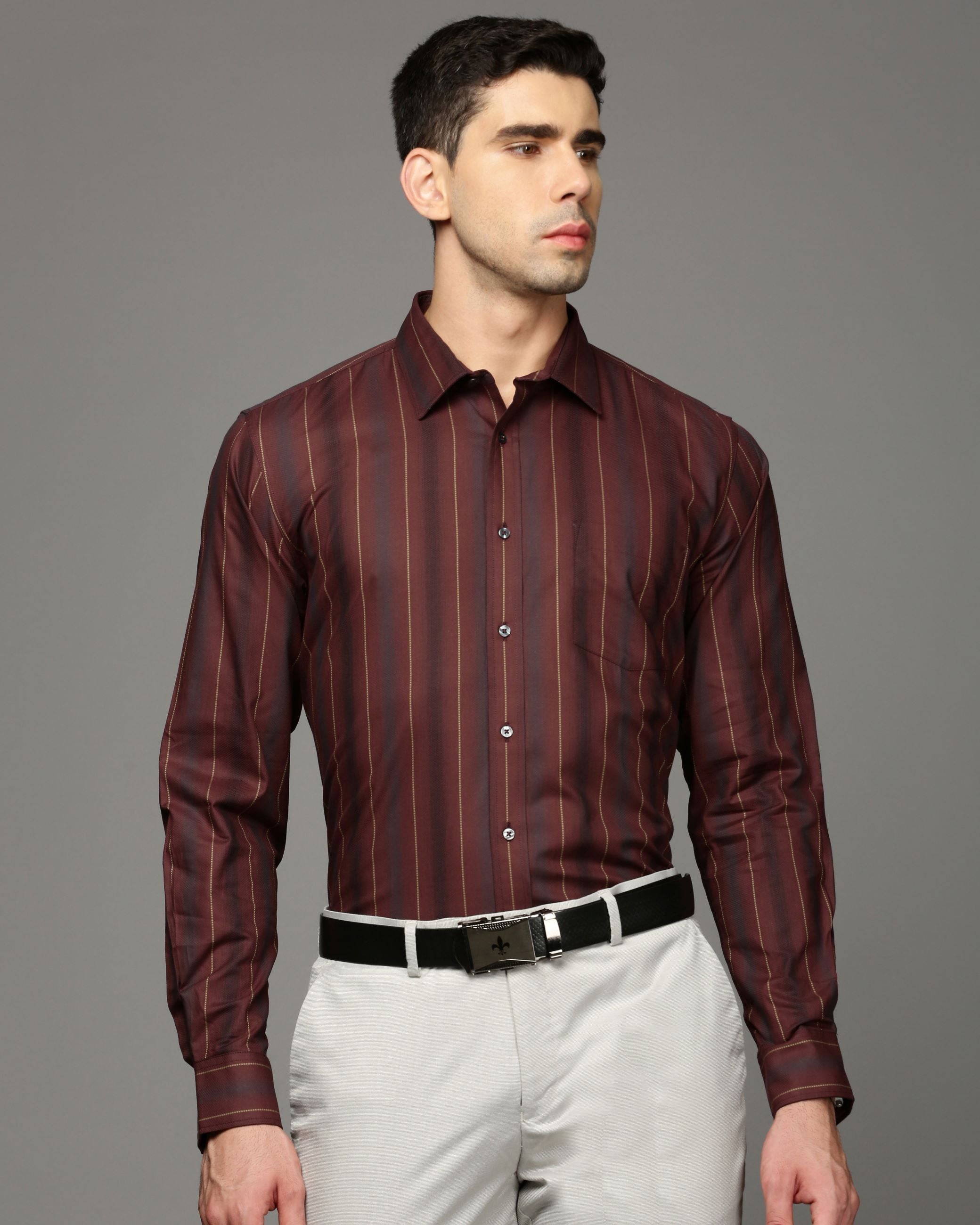 Men Maroon Cotton Blend Slim Shirt