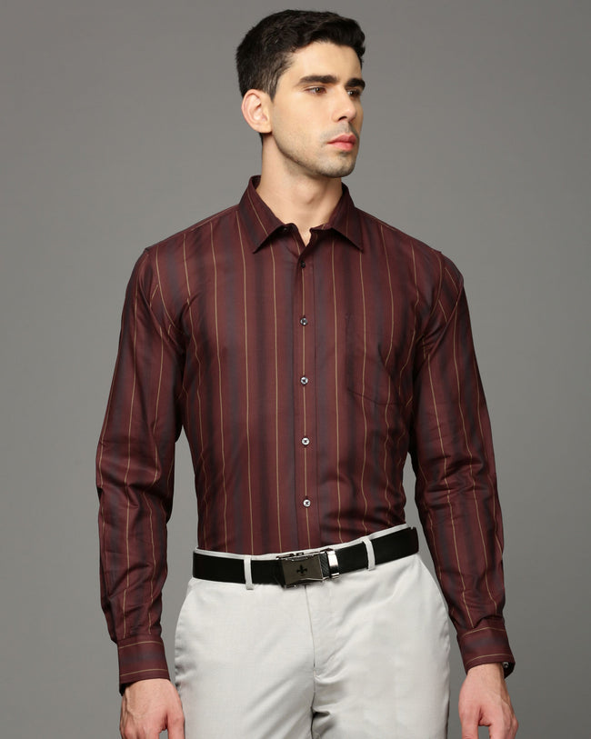 Men Maroon Cotton Blend Slim Shirt
