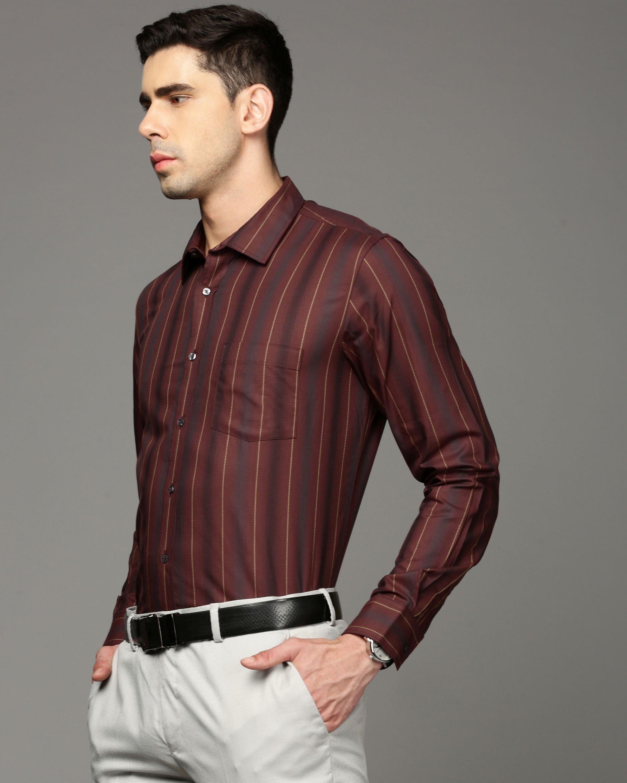 Men Maroon Cotton Blend Slim Shirt