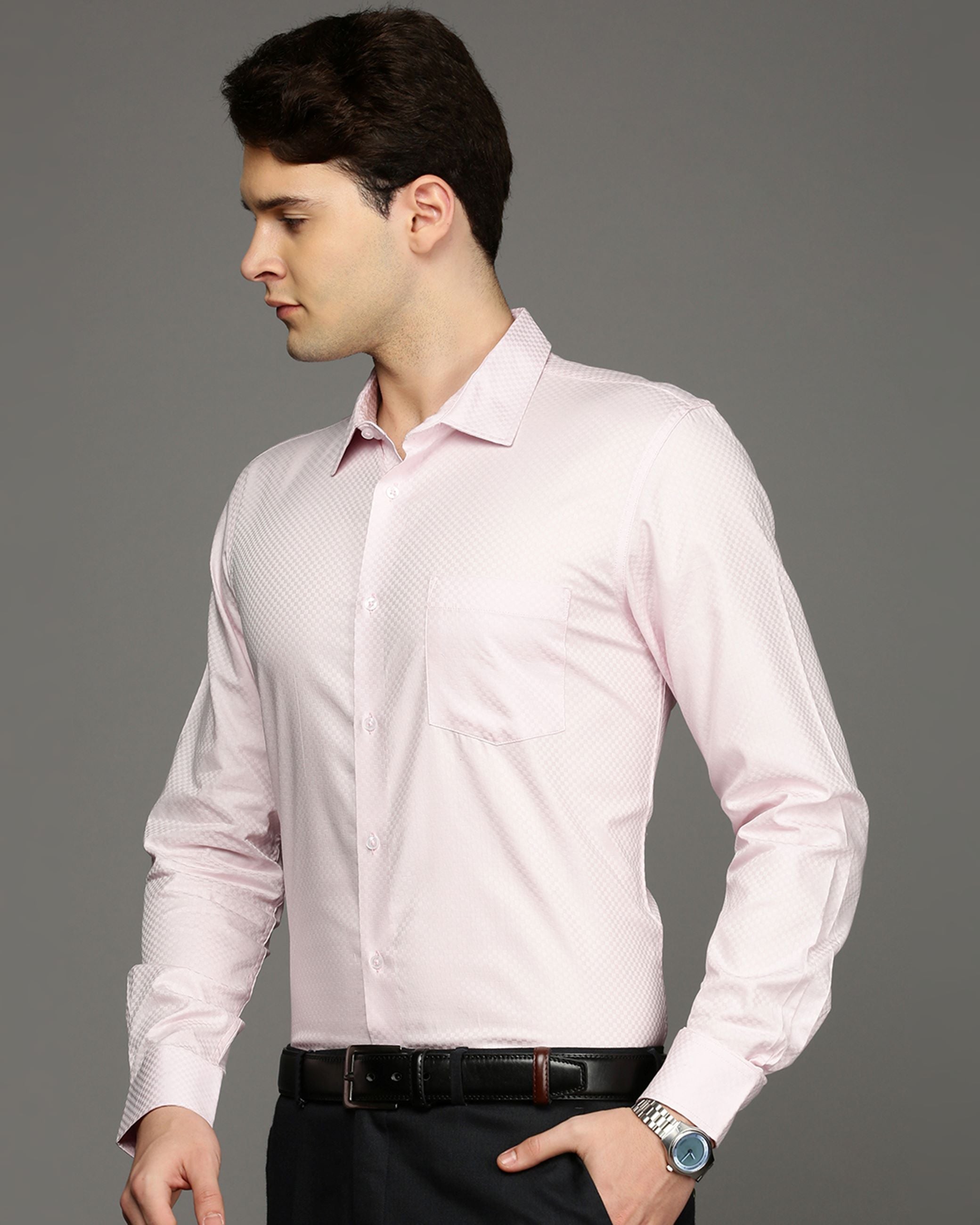 Men Pink Cotton Blend Slim Shirt