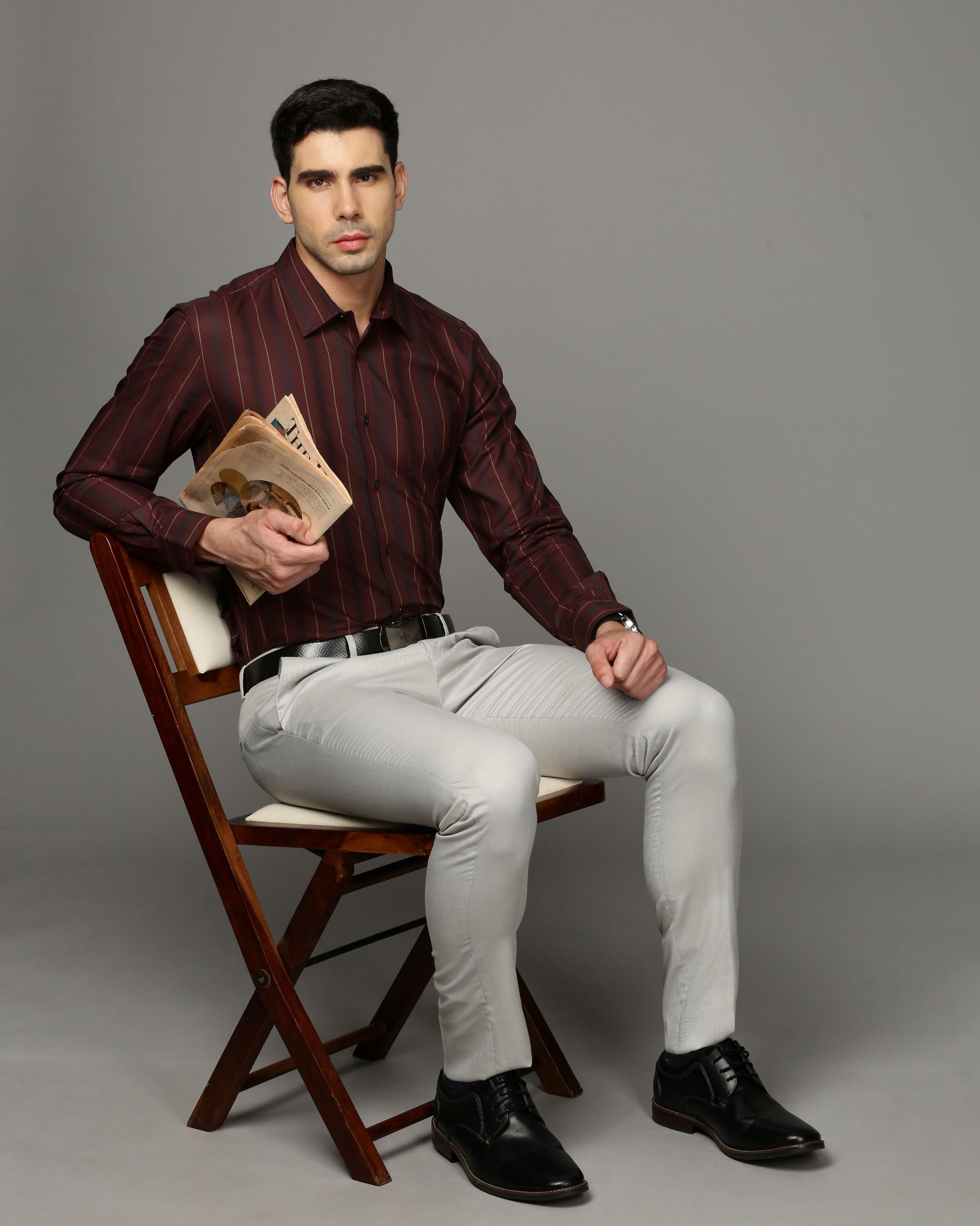 Men Maroon Cotton Blend Slim Shirt