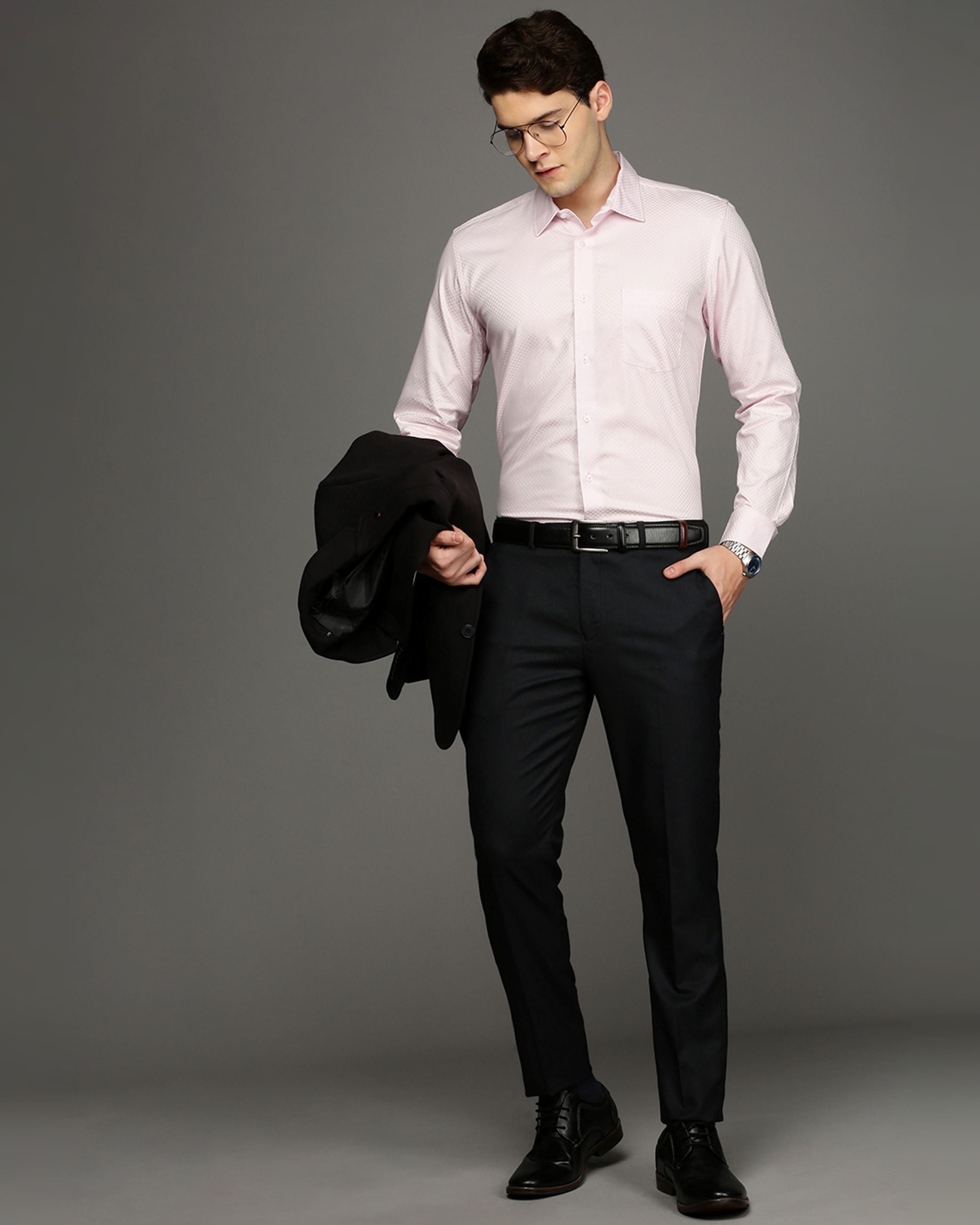 Men Pink Cotton Blend Slim Shirt