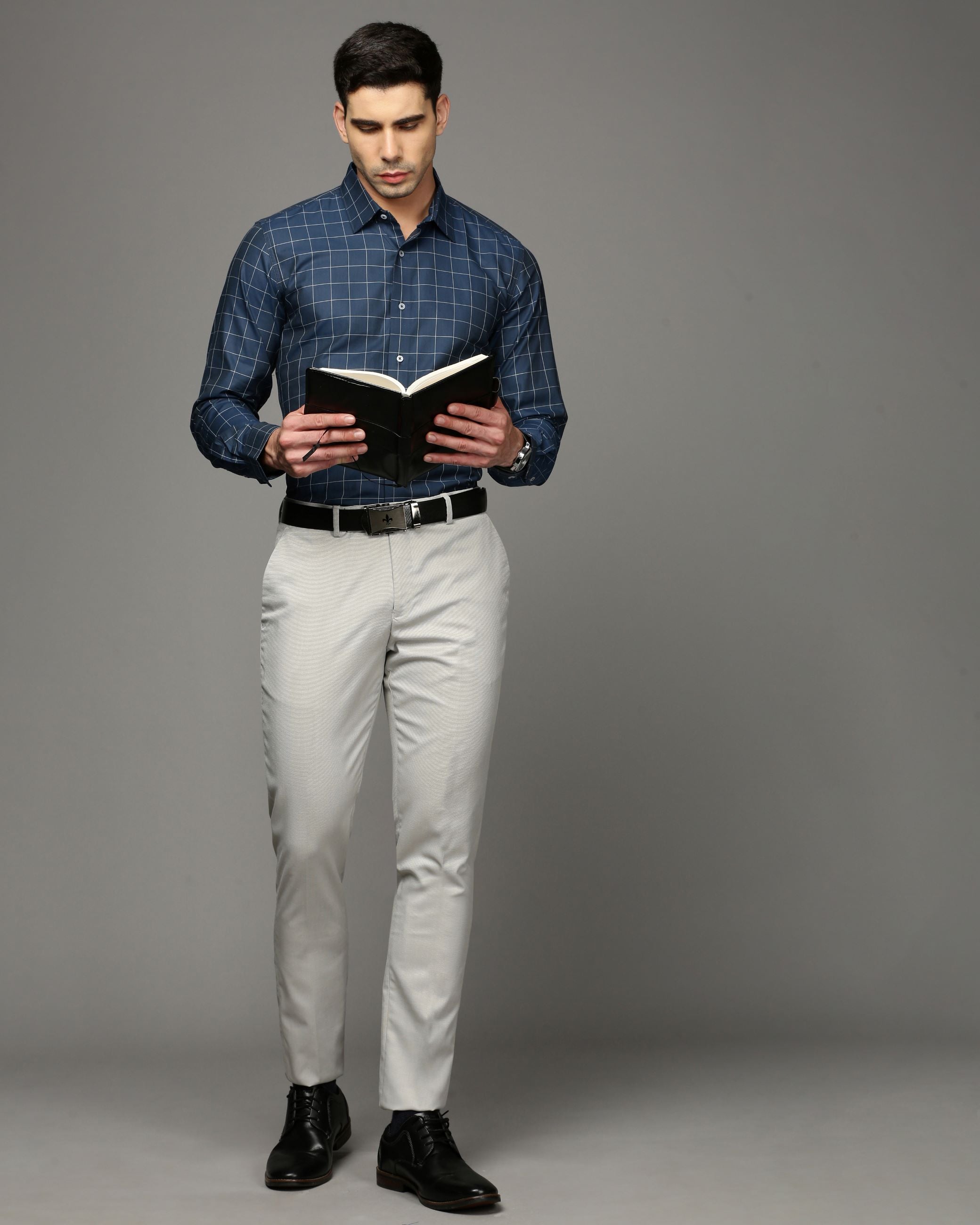 Men Blue Cotton Blend Slim Shirt