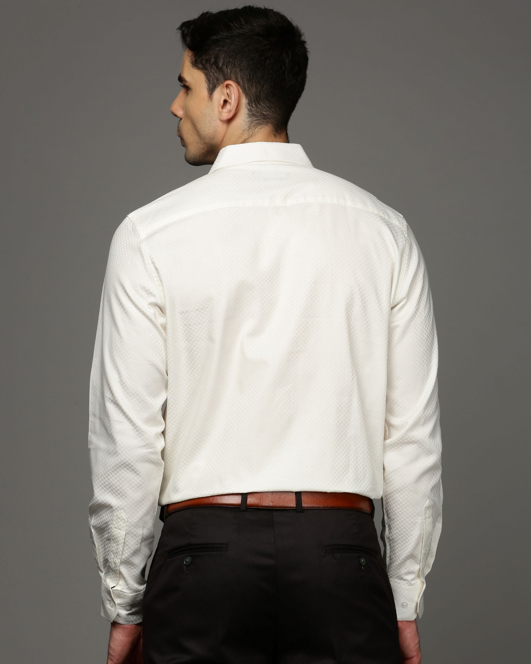 Men Beige Cotton Blend Slim Shirt