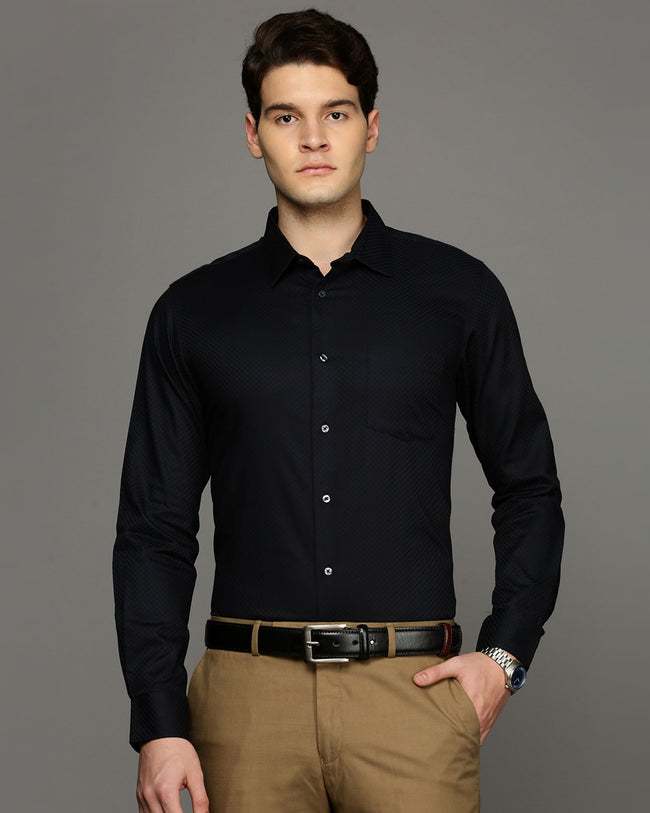 Men Black Cotton Blend Slim Shirt