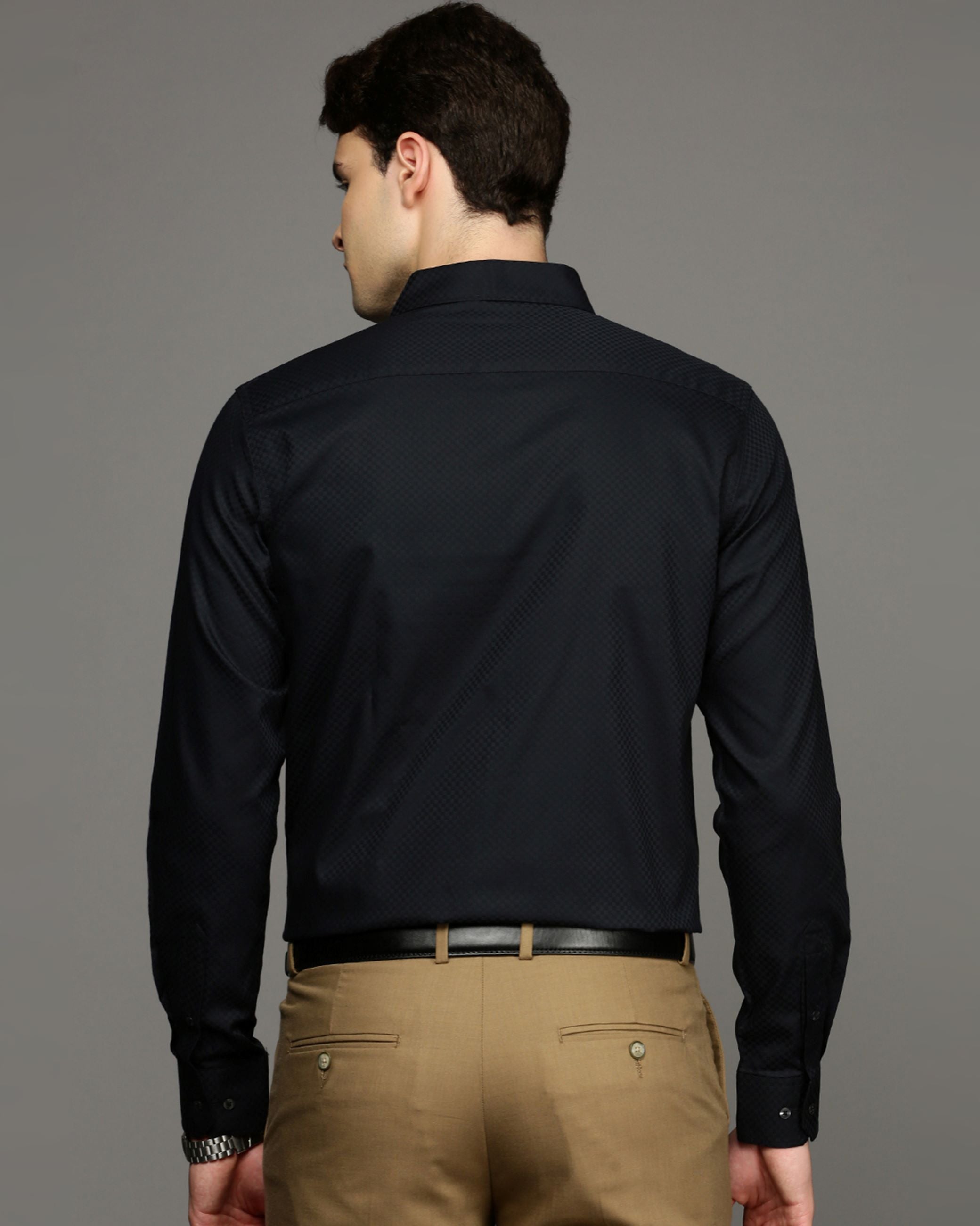 Men Black Cotton Blend Slim Shirt