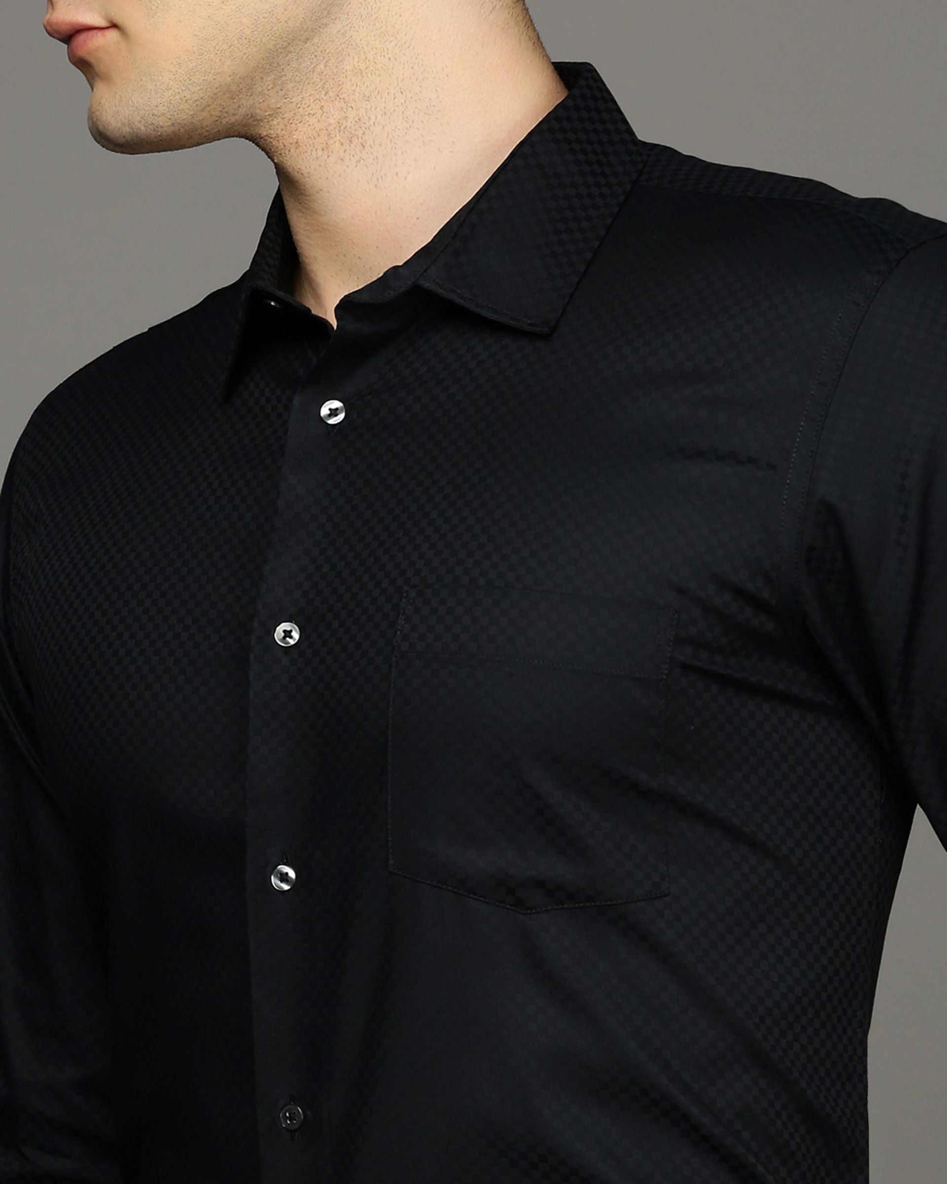 Men Black Cotton Blend Slim Shirt