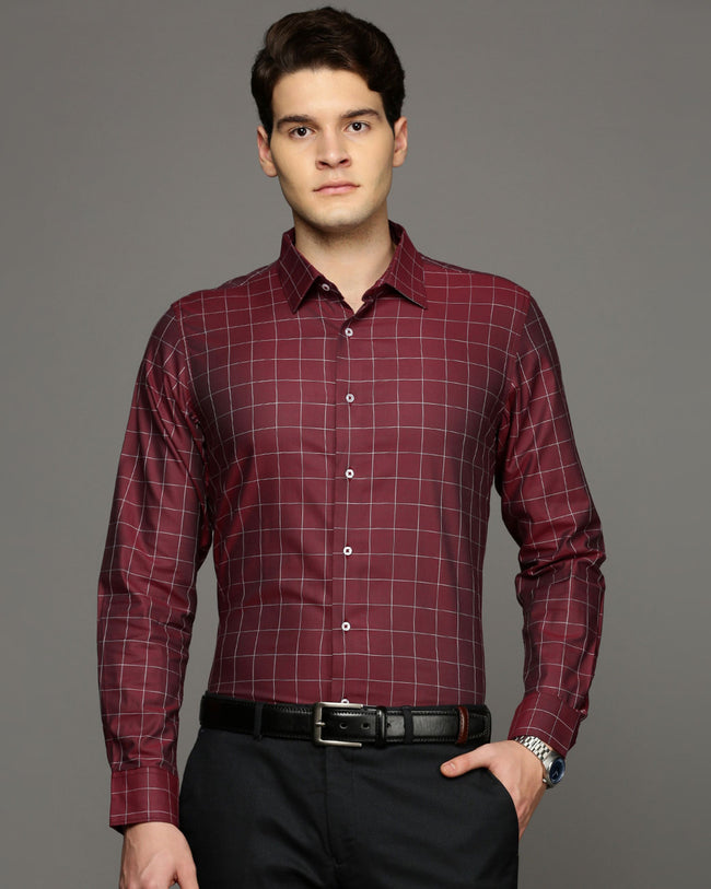 Men Maroon Cotton Blend Slim Shirt