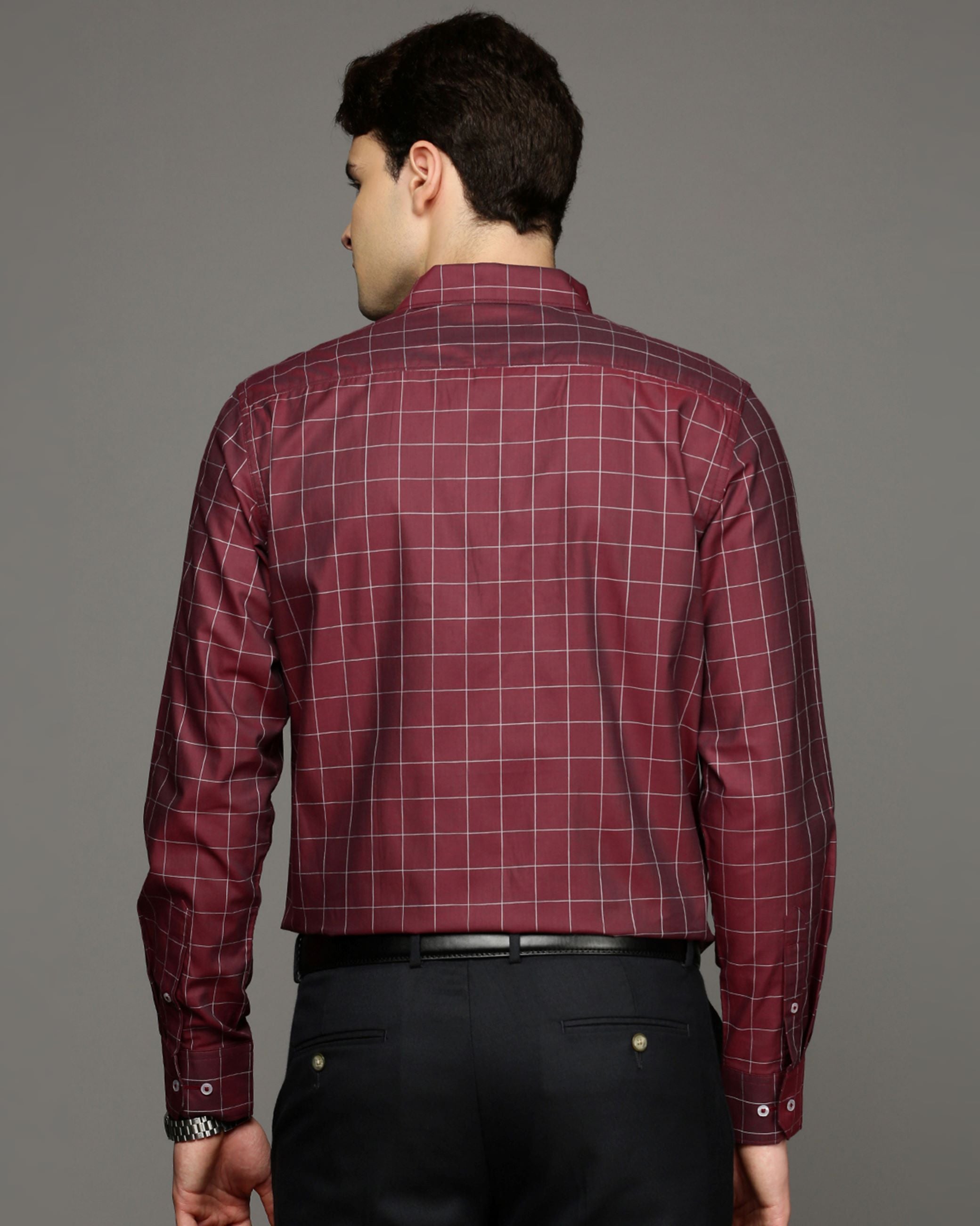Men Maroon Cotton Blend Slim Shirt