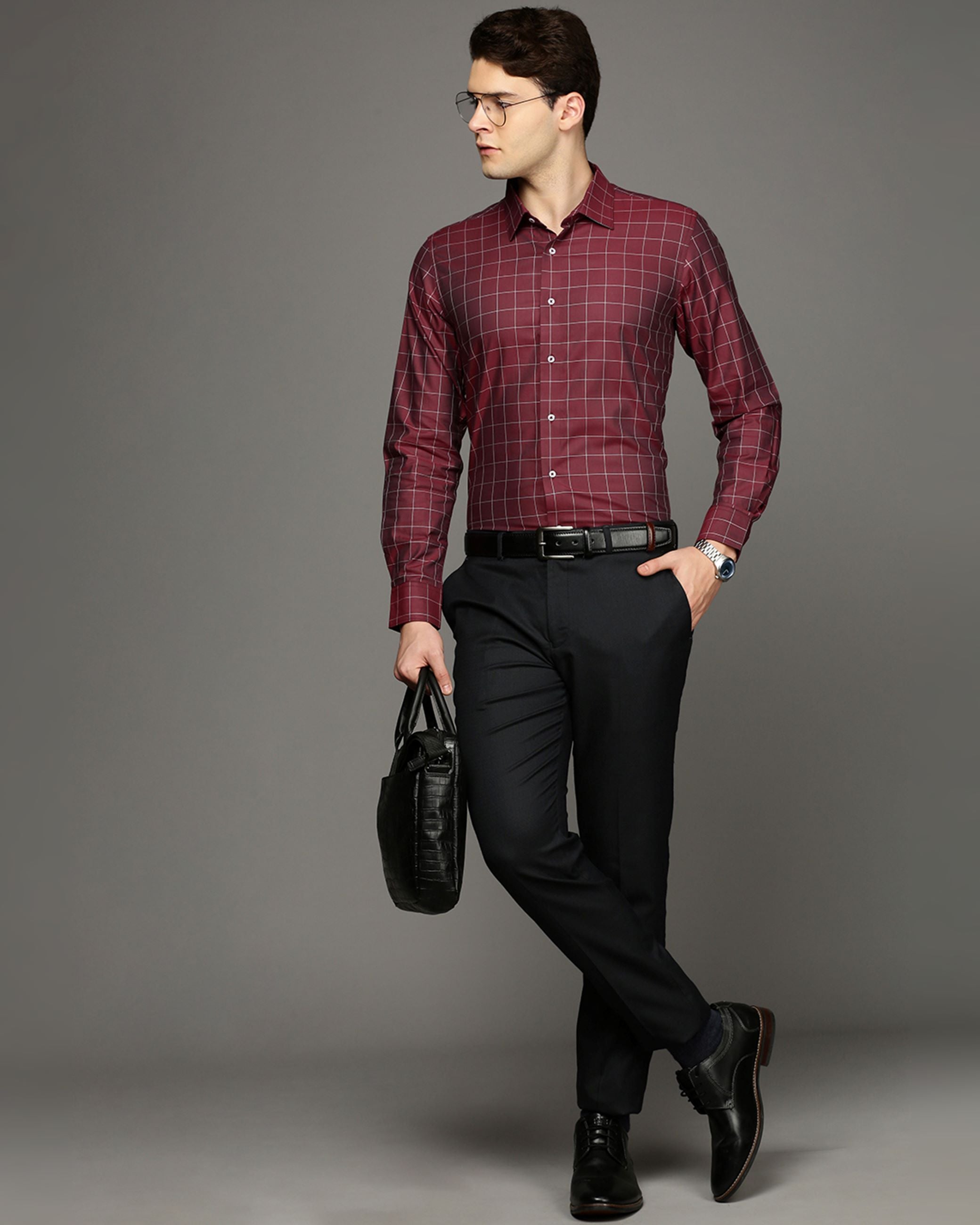 Men Maroon Cotton Blend Slim Shirt
