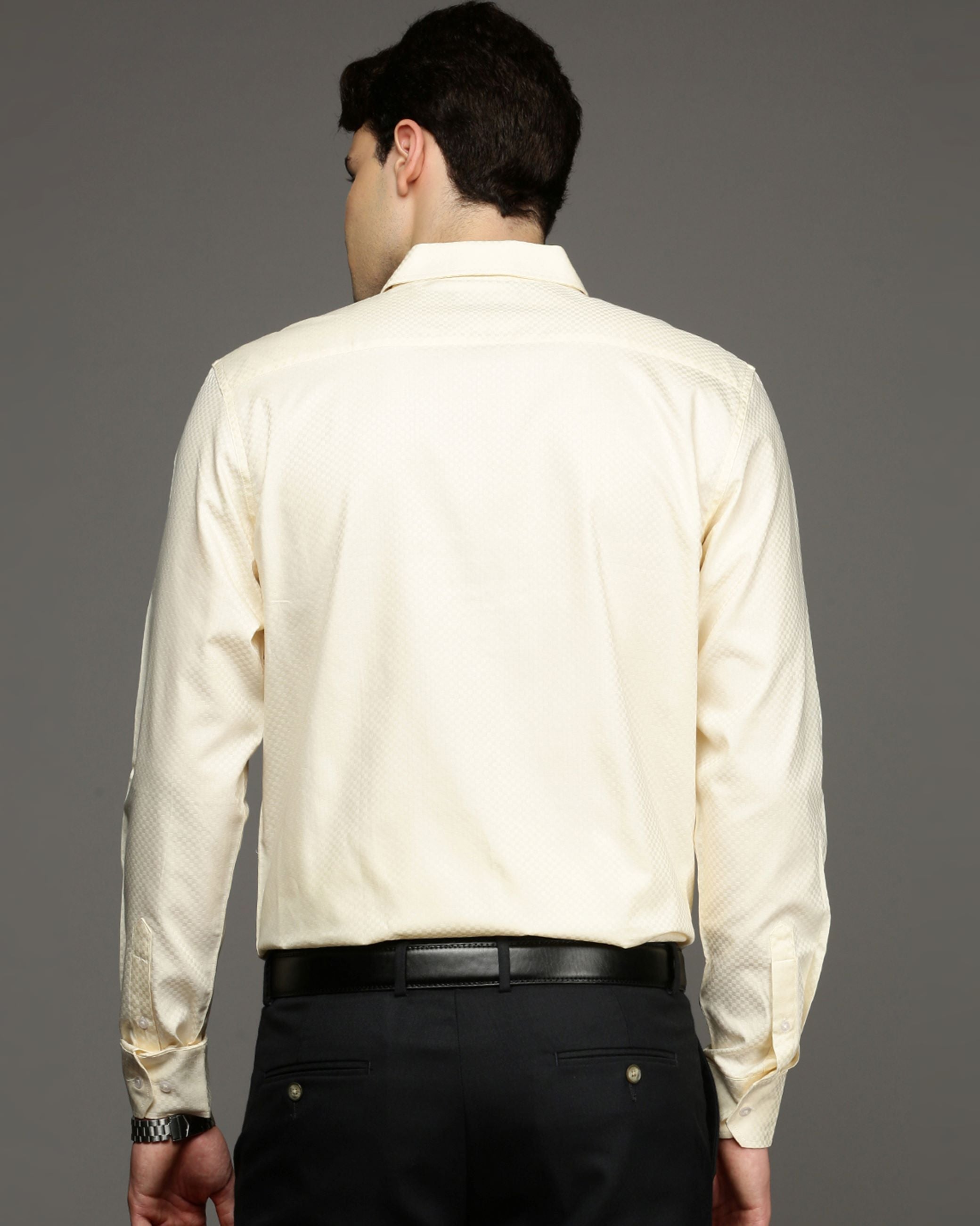 Men Yellow Cotton Blend Slim Shirt