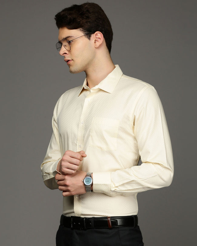 Men Yellow Cotton Blend Slim Shirt