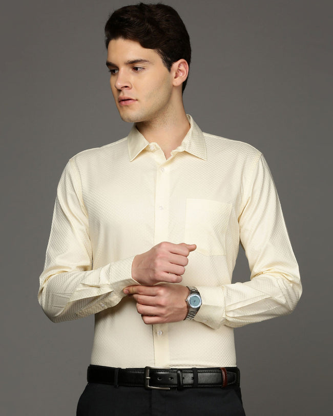 Men Yellow Cotton Blend Slim Shirt