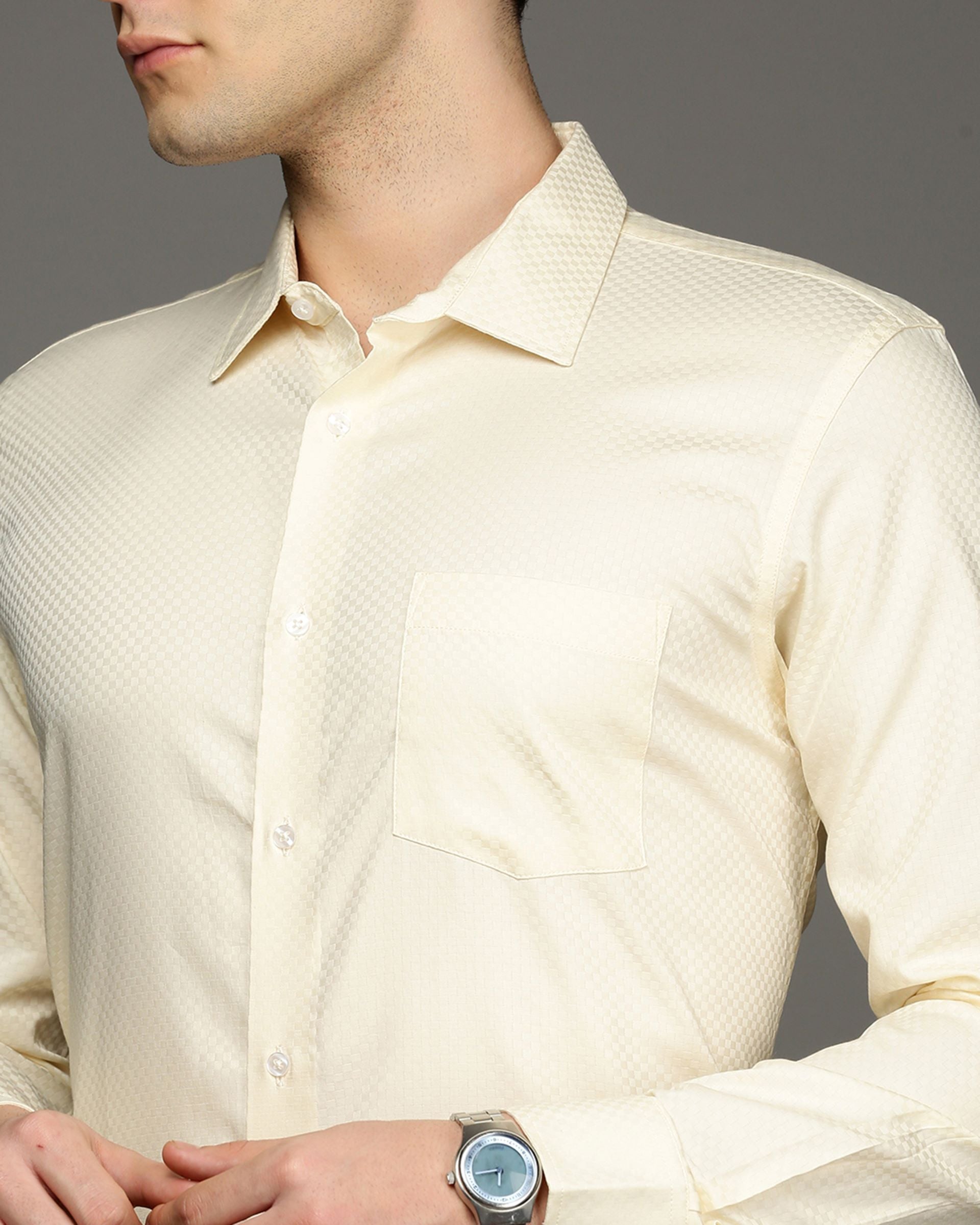 Men Yellow Cotton Blend Slim Shirt