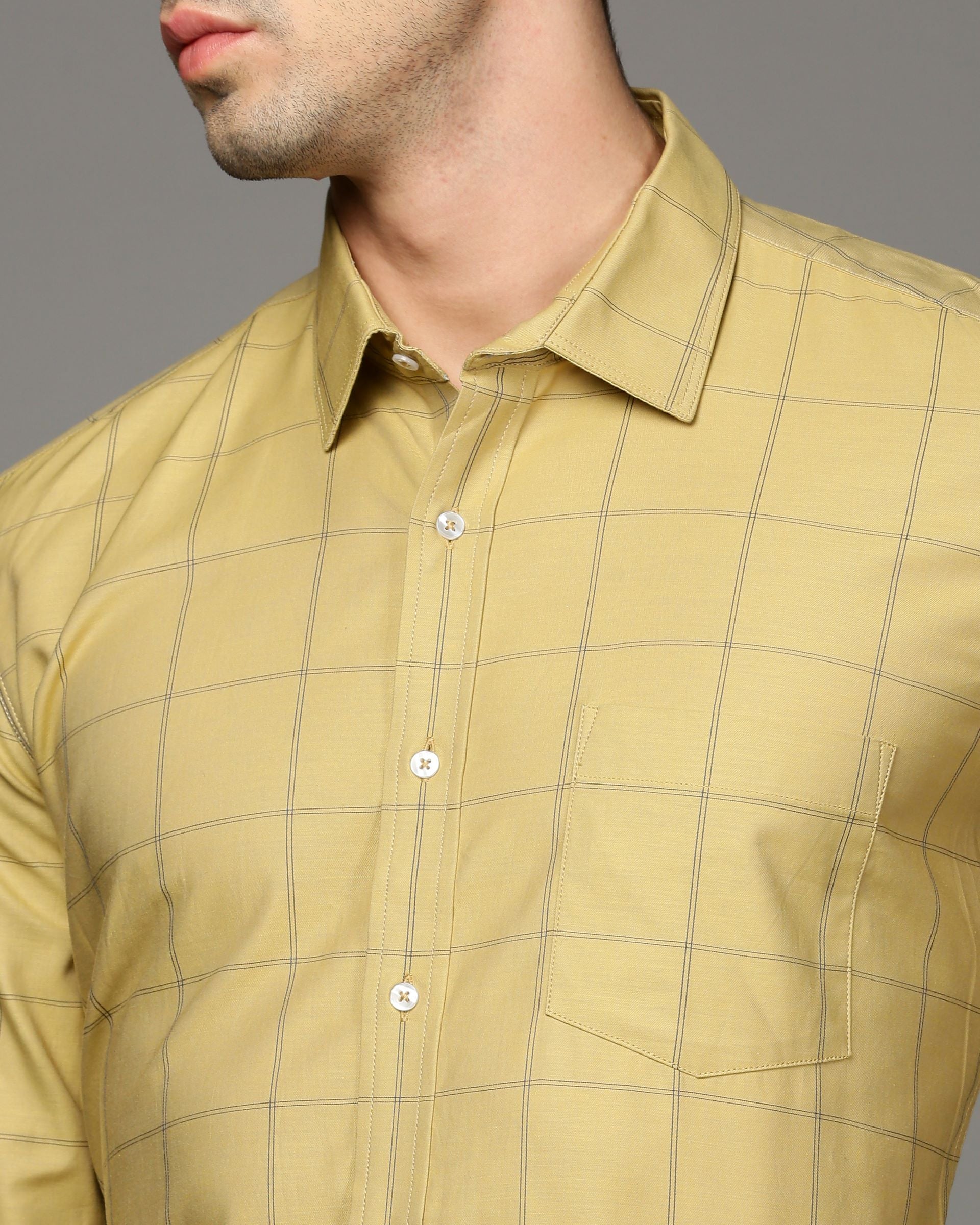 Men Yellow Cotton Blend Slim Shirt