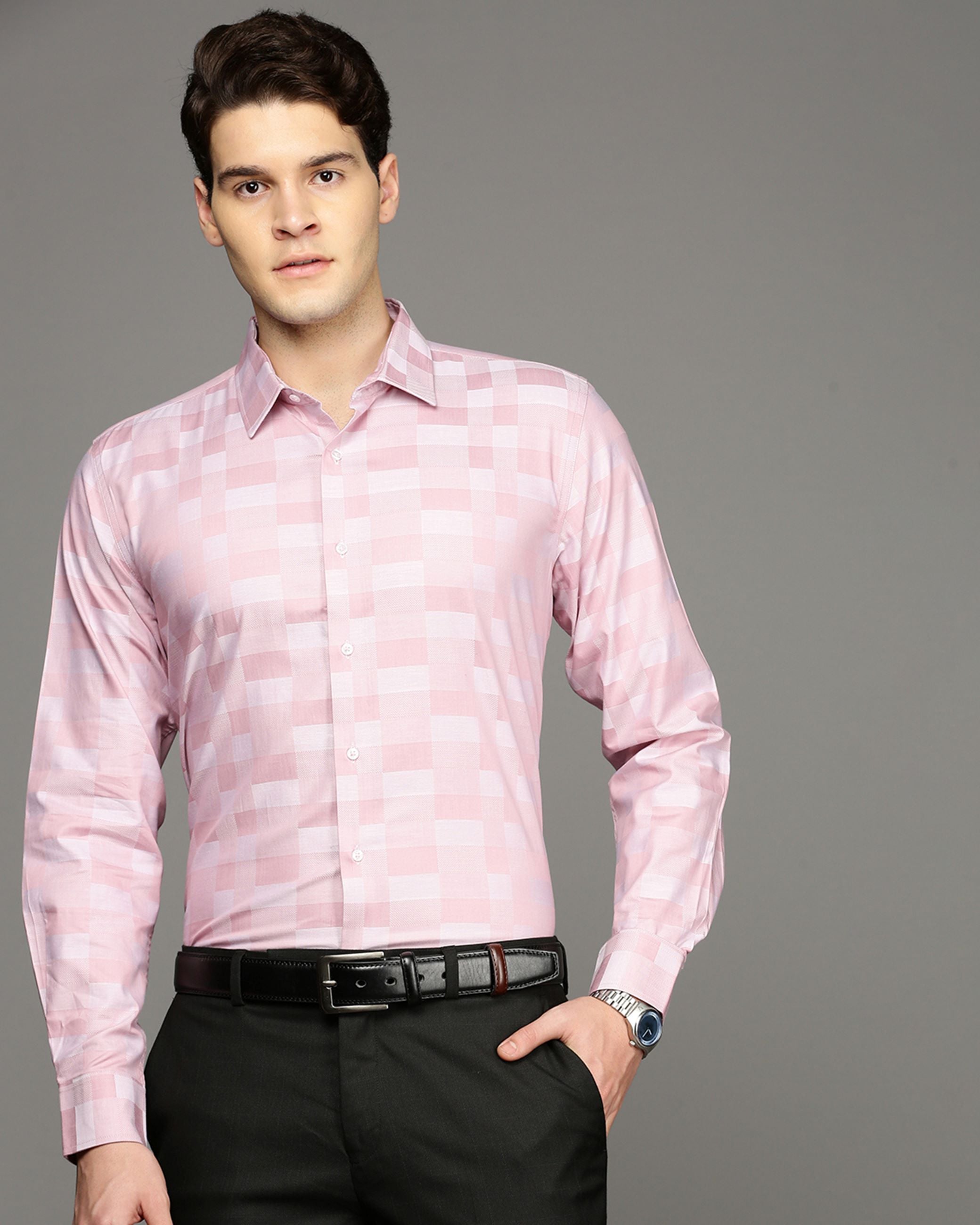 Men Pink Cotton Blend Slim Shirt