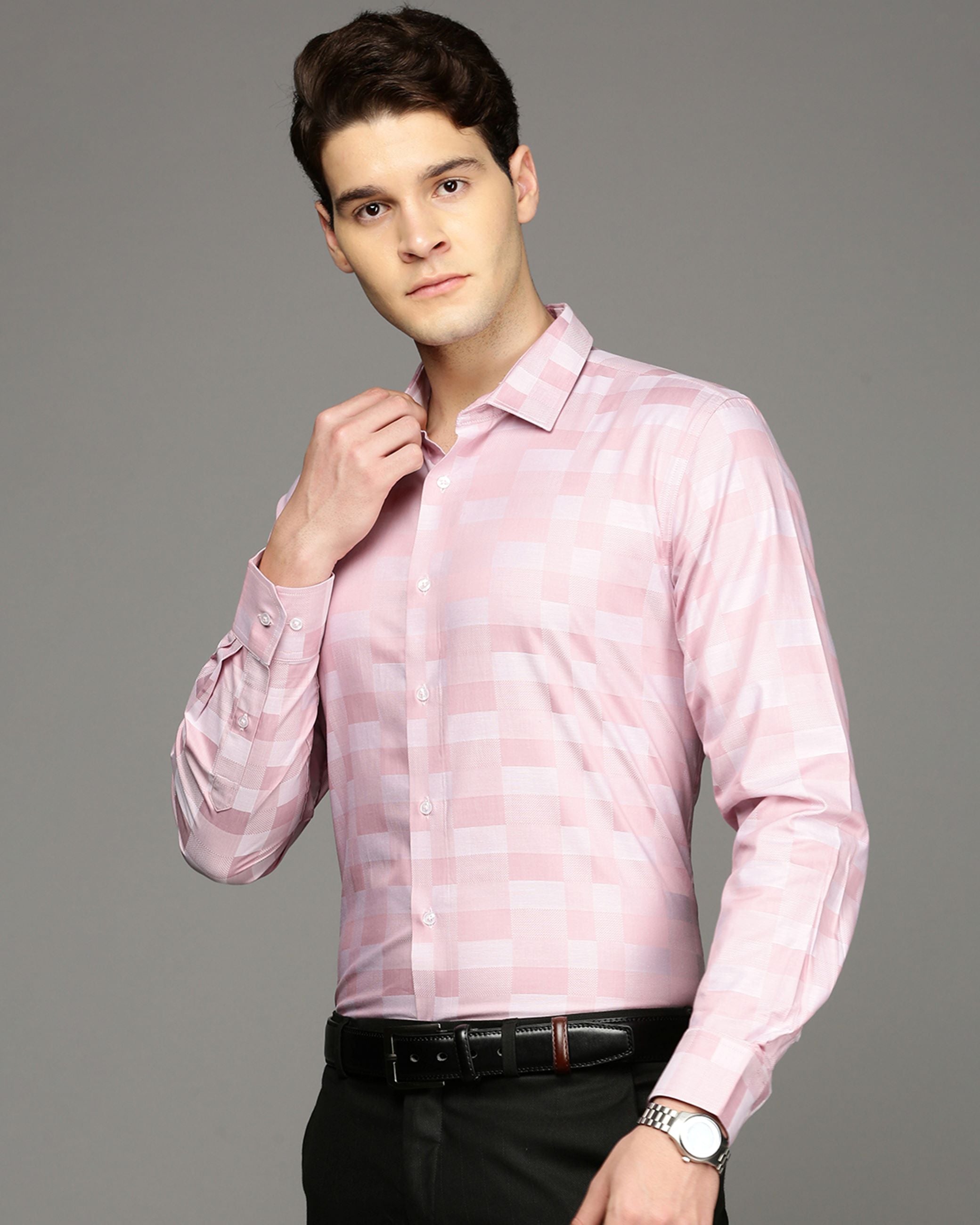 Men Pink Cotton Blend Slim Shirt