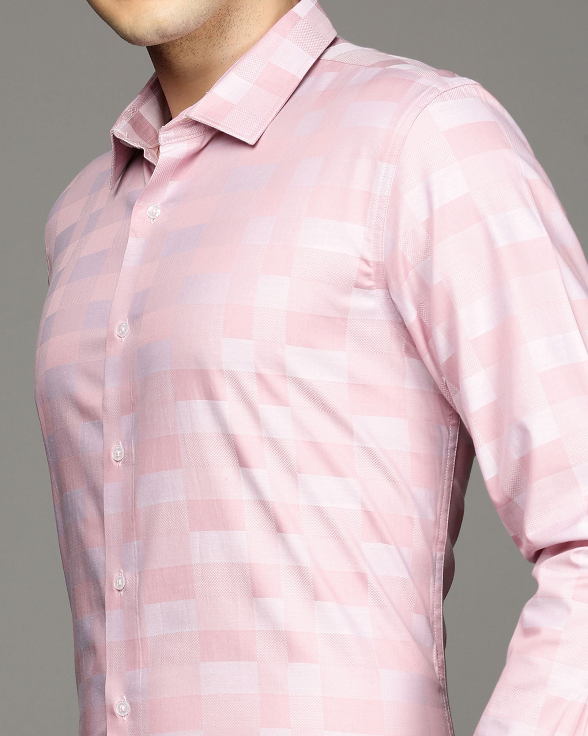 Men Pink Cotton Blend Slim Shirt