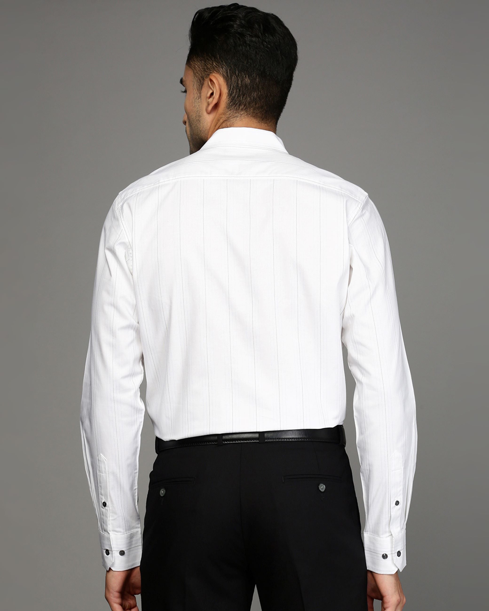 Men White Cotton Blend Slim Shirt