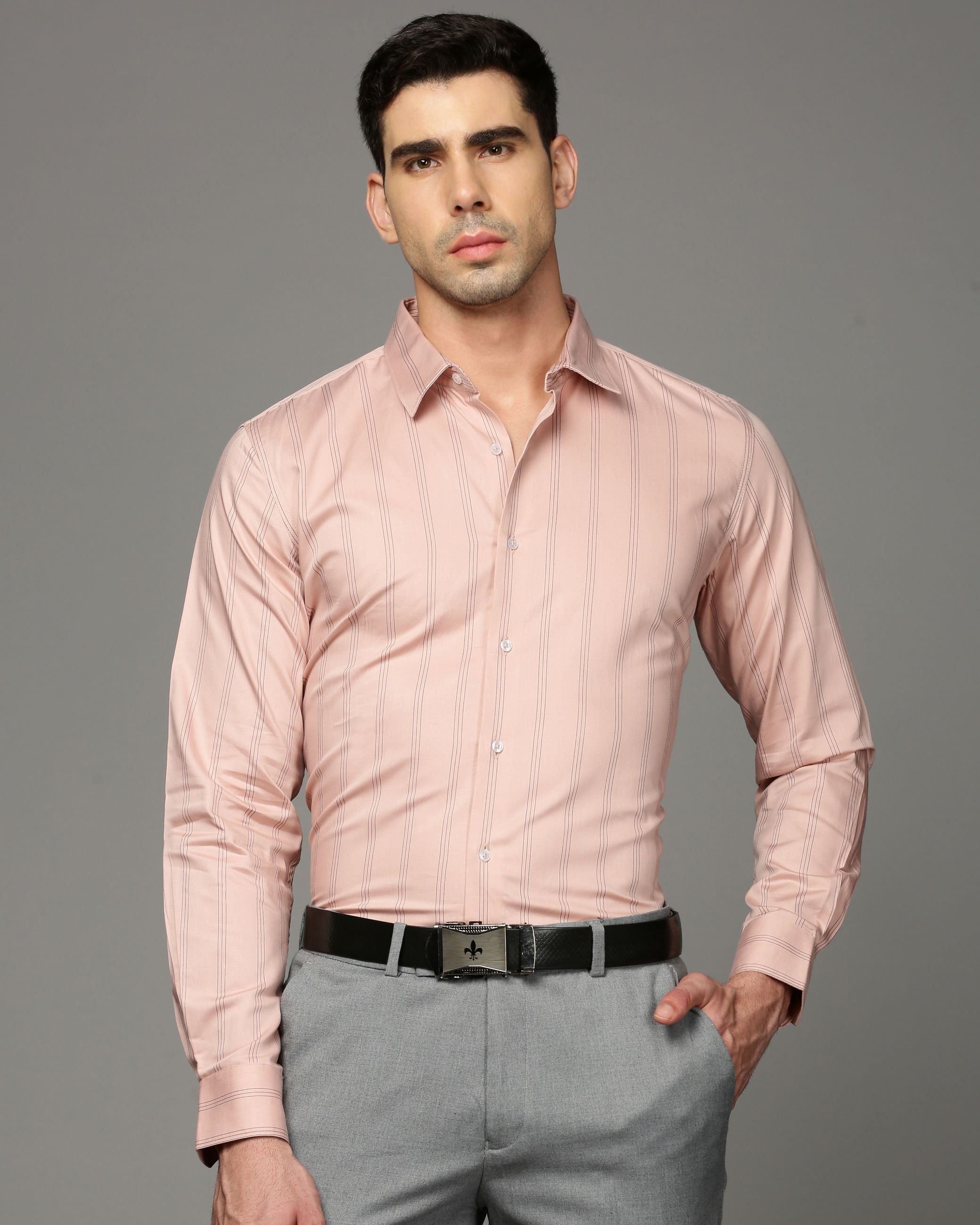 Men Pink Cotton Blend Slim Shirt