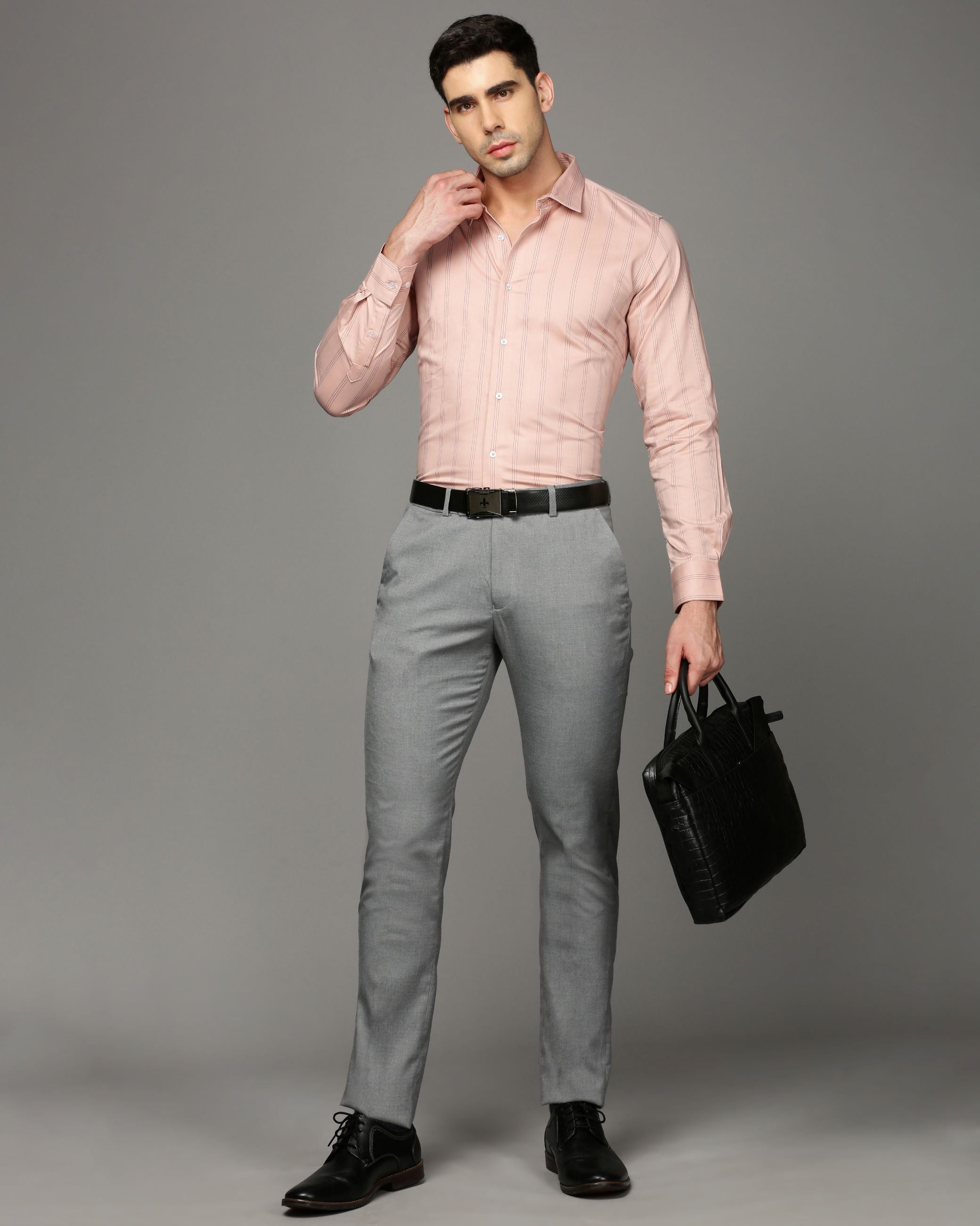Men Pink Cotton Blend Slim Shirt