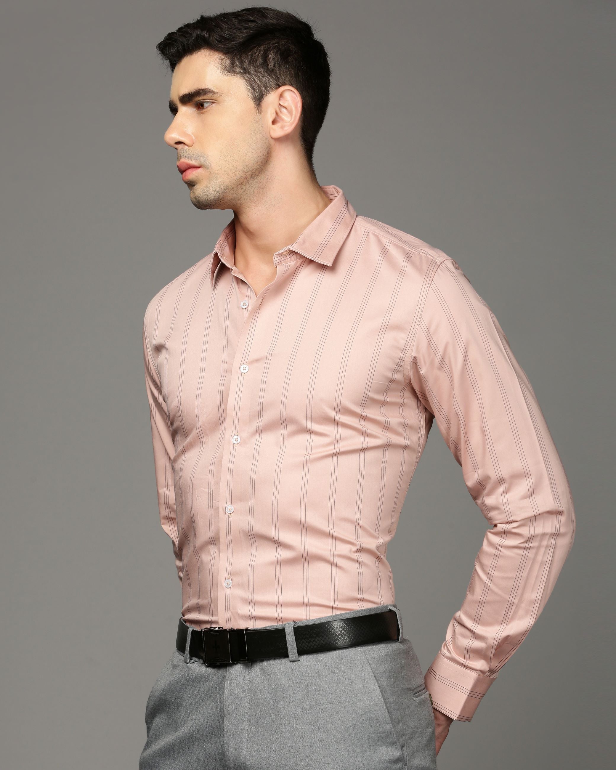 Men Pink Cotton Blend Slim Shirt