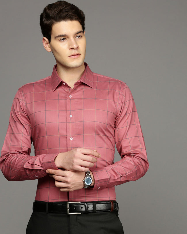 Men Peach Cotton Blend Slim Shirt