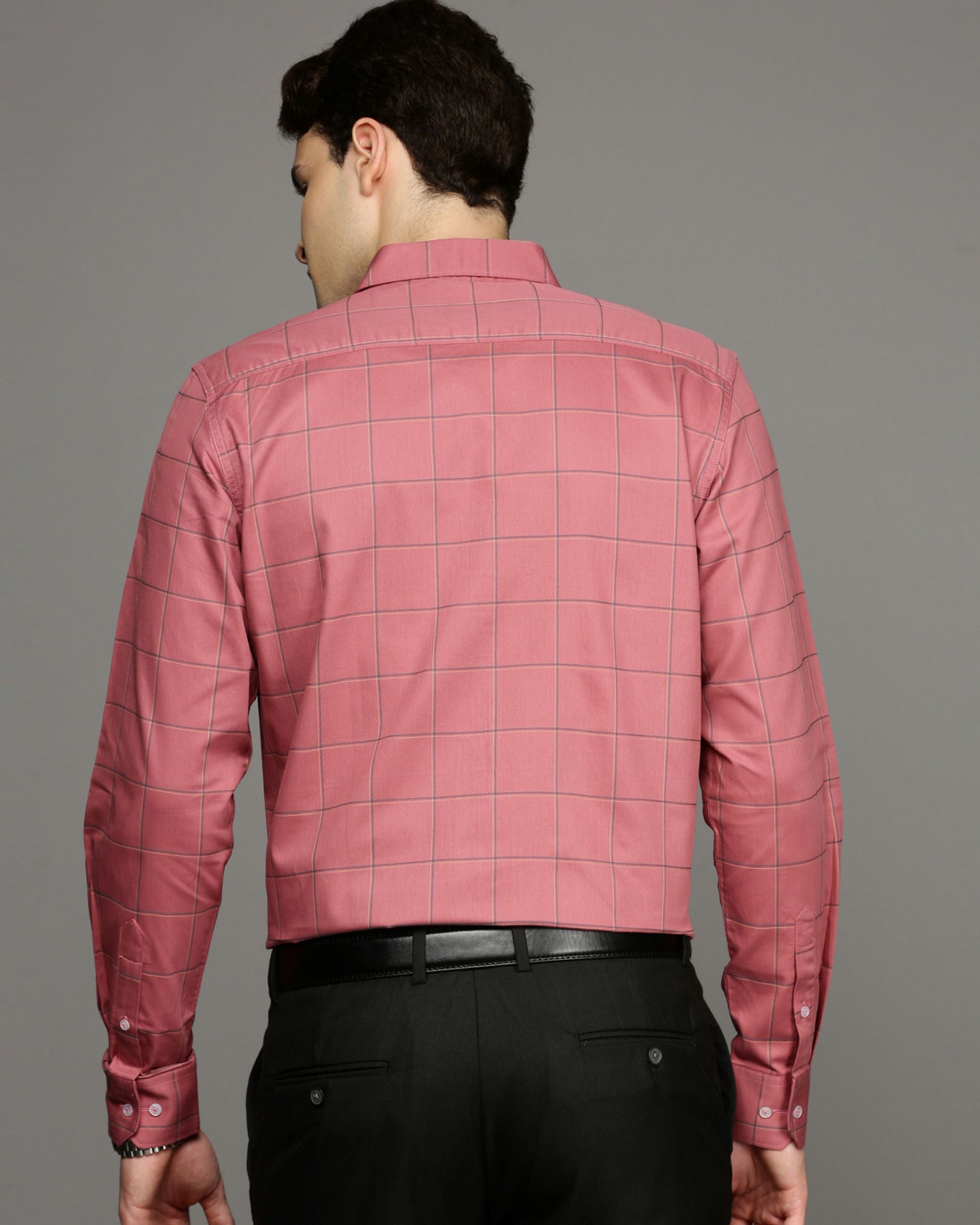 Men Peach Cotton Blend Slim Shirt