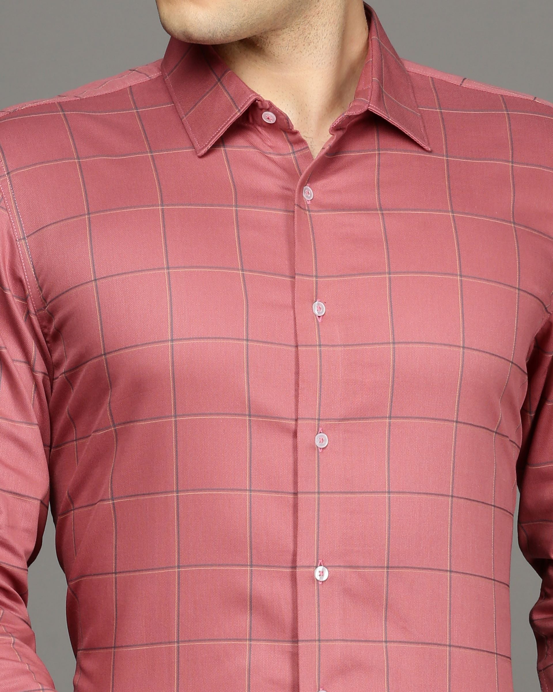 Men Peach Cotton Blend Slim Shirt