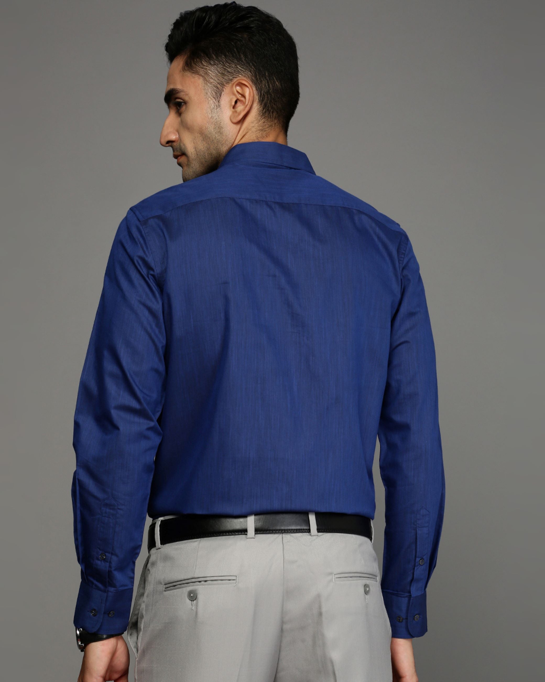 Men Blue Cotton Blend Slim Shirt