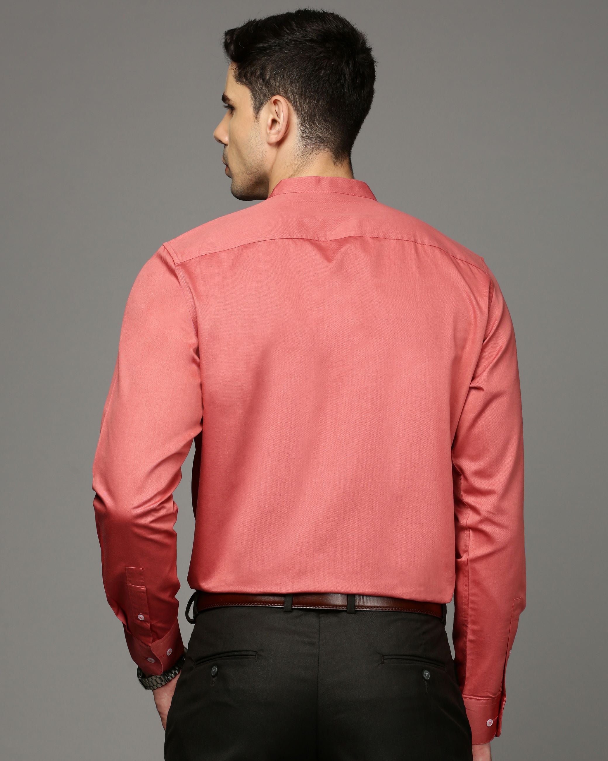 Men Red Cotton Blend Slim Shirt