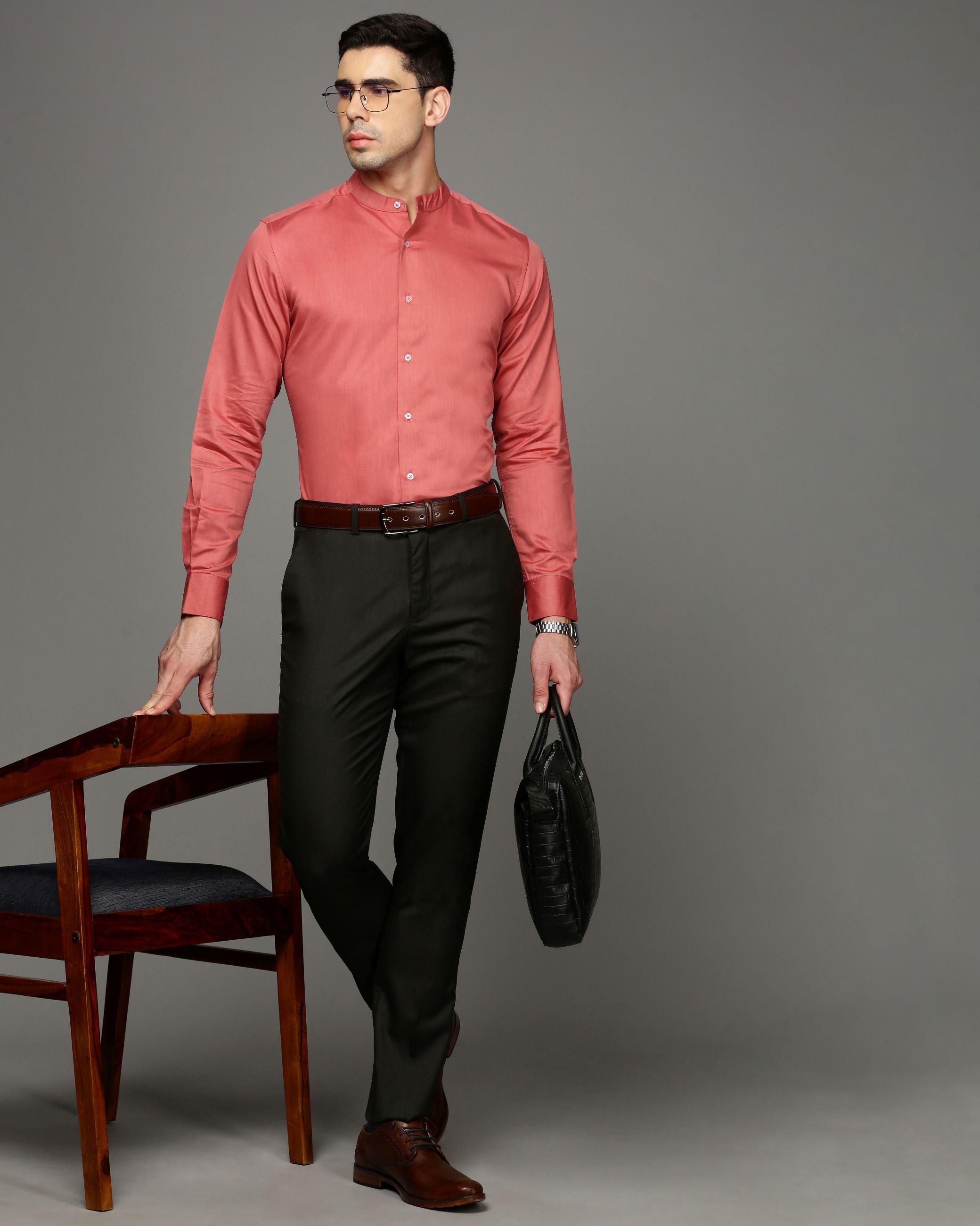 Men Red Cotton Blend Slim Shirt