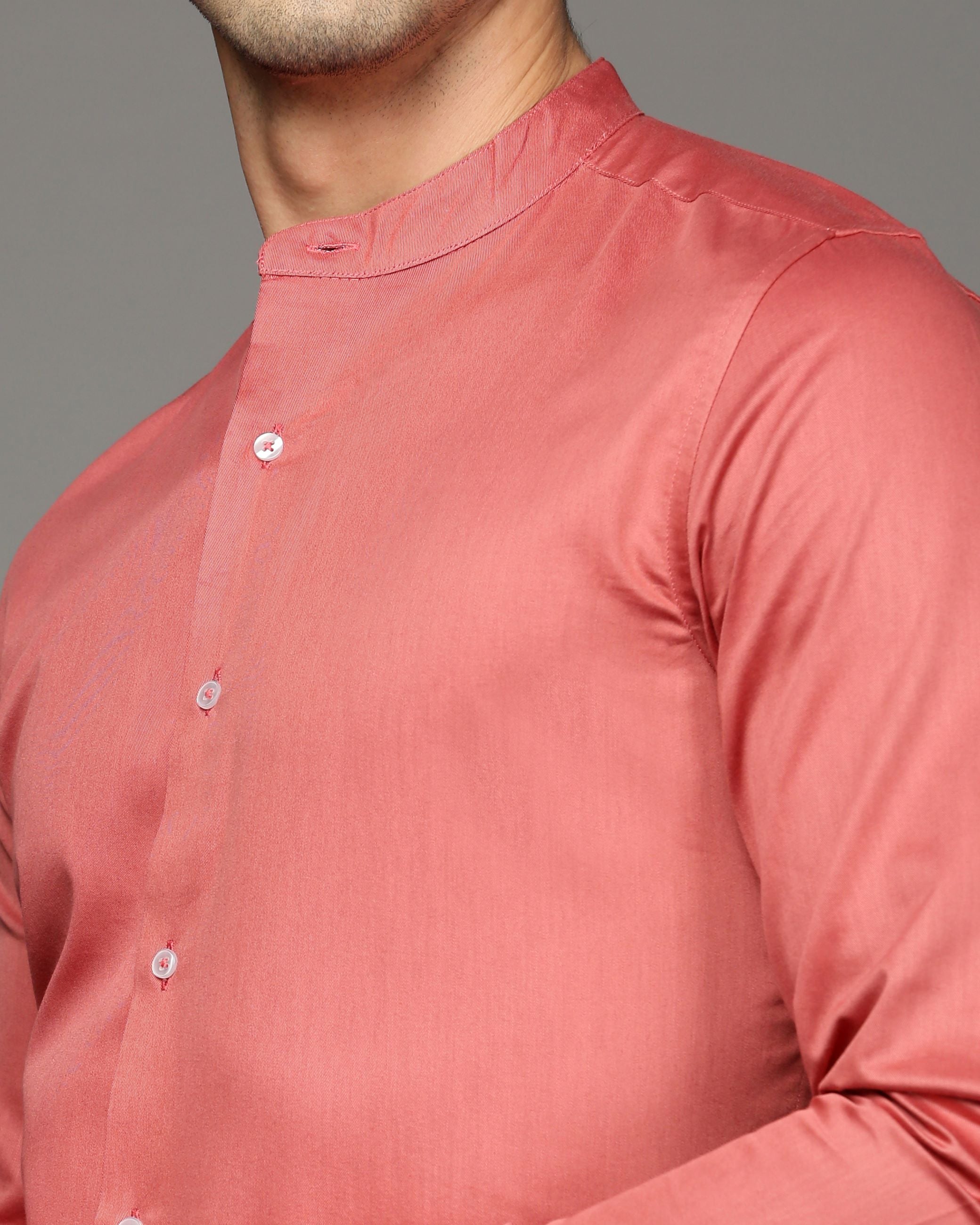Men Red Cotton Blend Slim Shirt