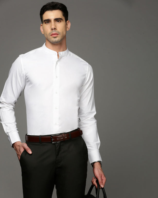 Men White Cotton Blend Slim Shirt