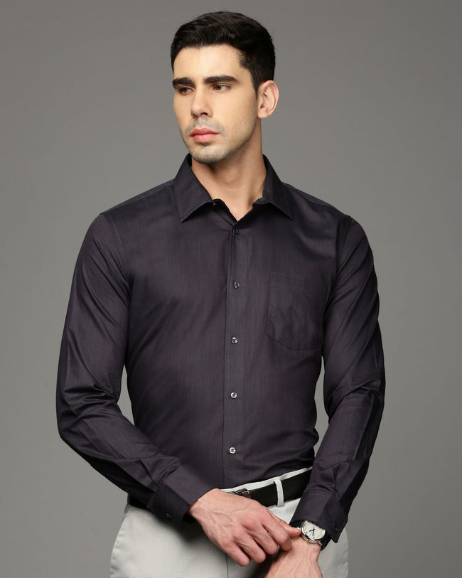 Men Black Cotton Blend Slim Shirt