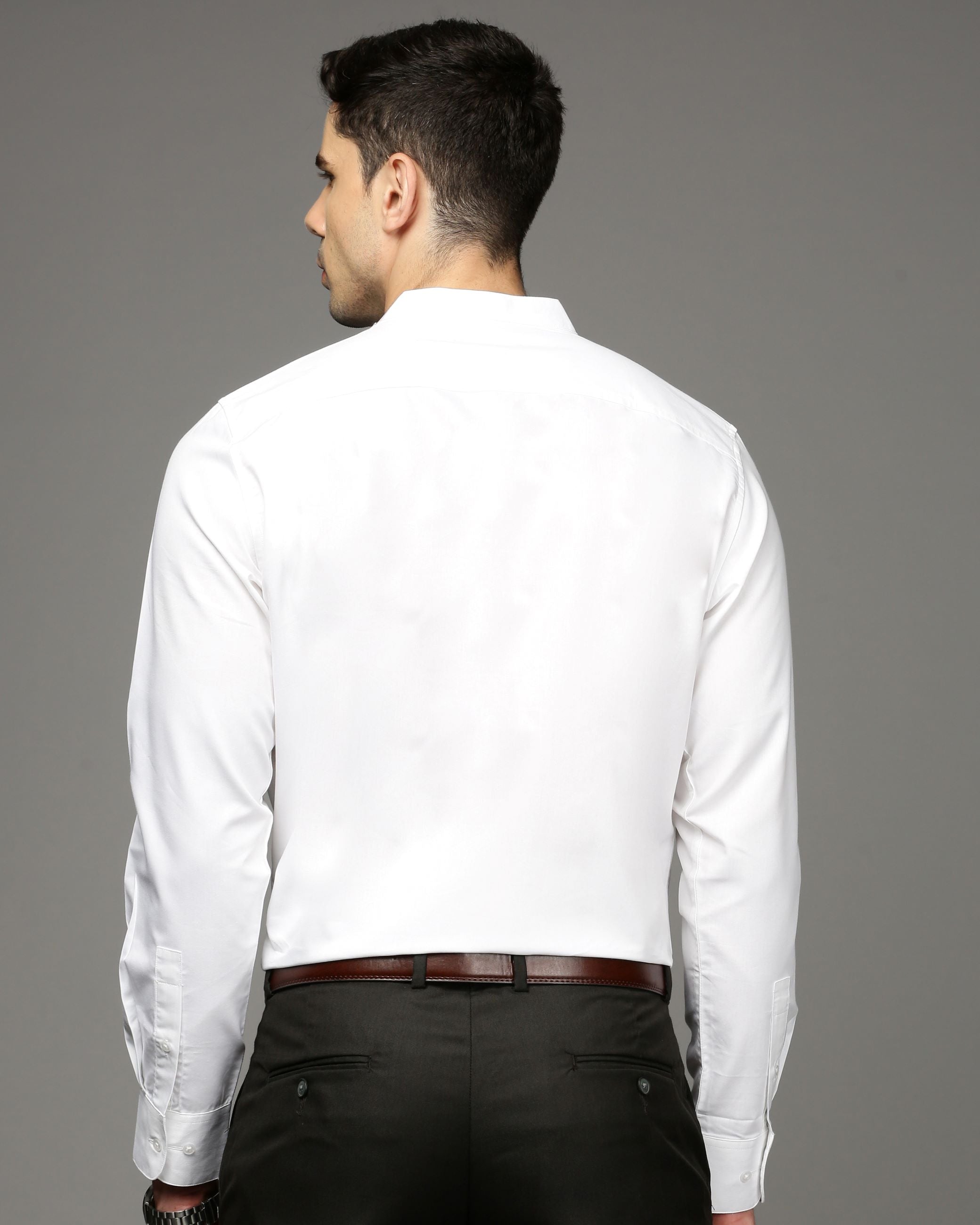 Men White Cotton Blend Slim Shirt