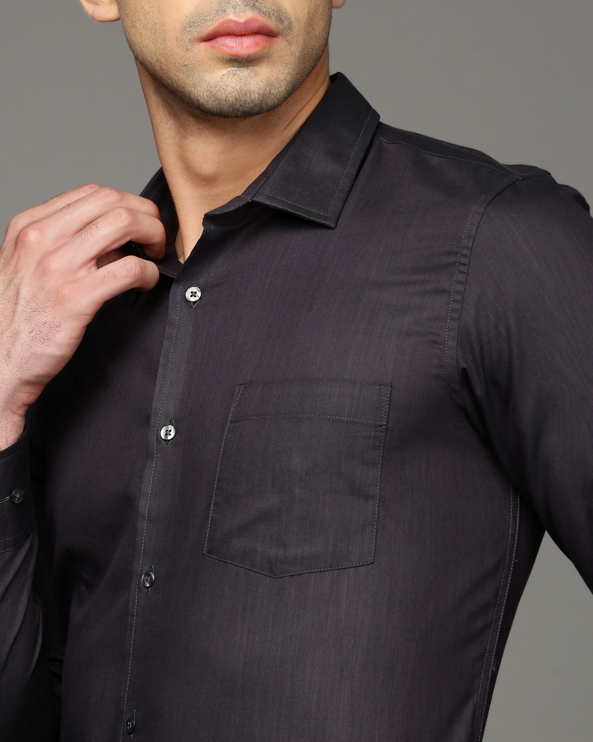 Men Black Cotton Blend Slim Shirt