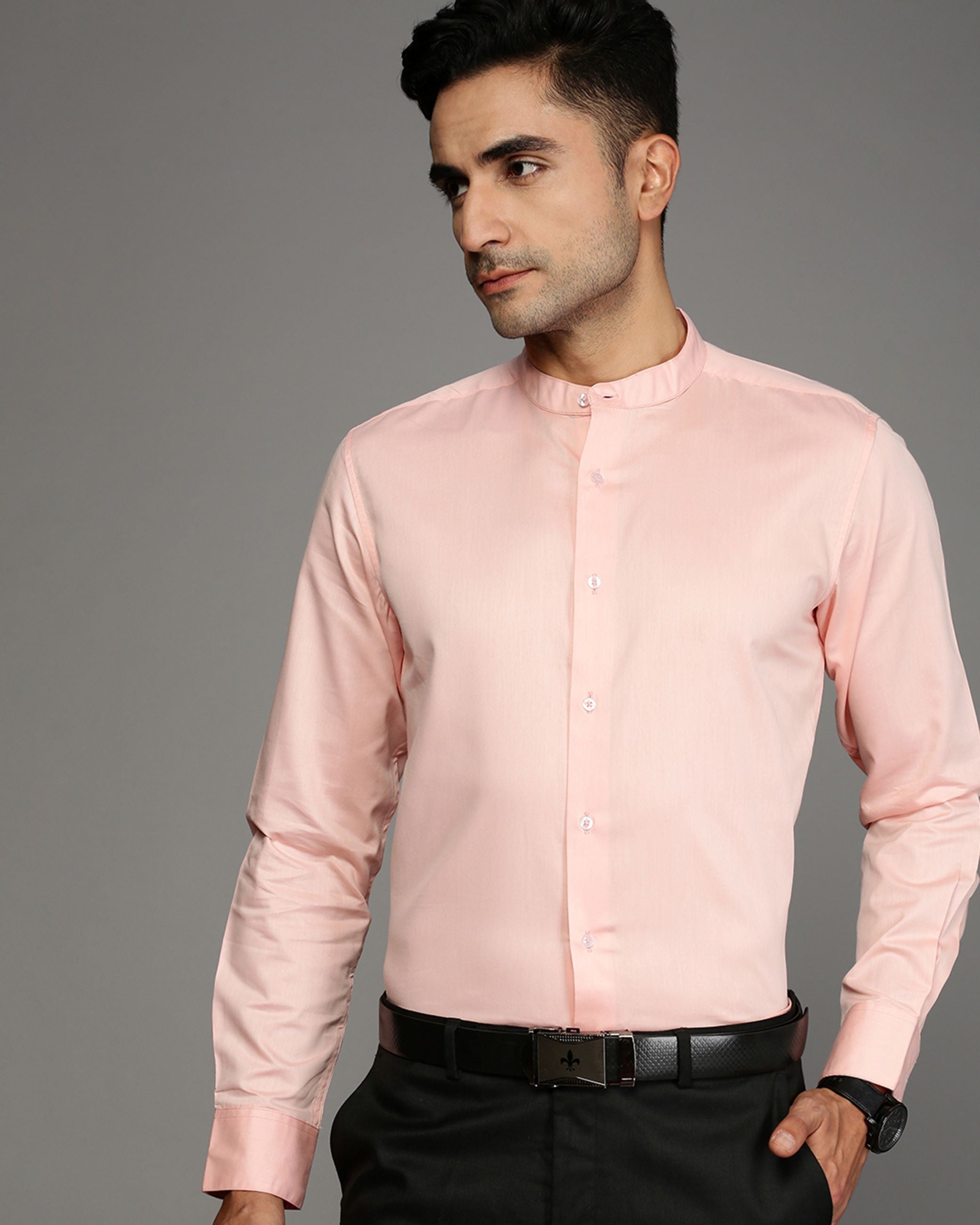 Men Pink Cotton Blend Slim Shirt