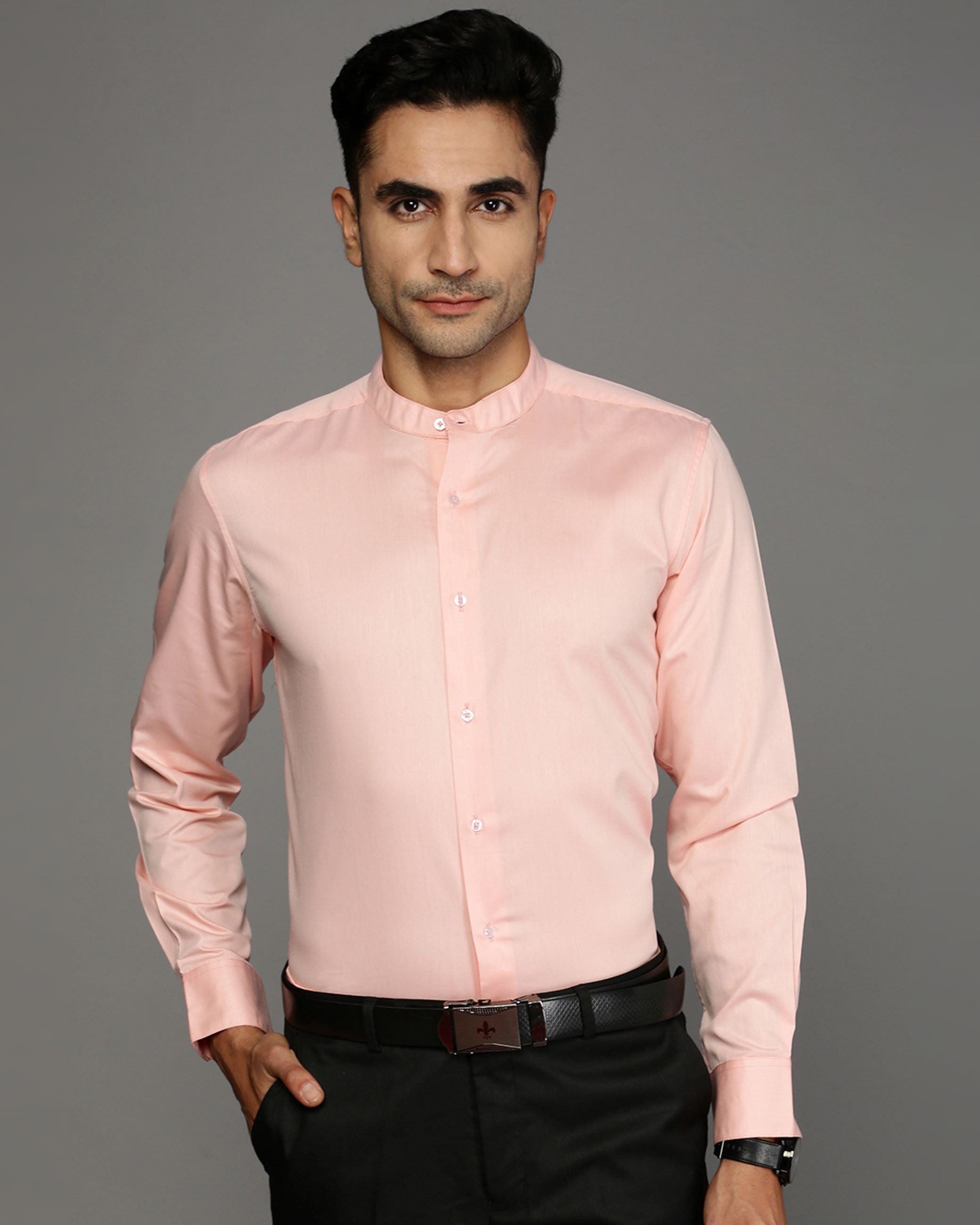Men Pink Cotton Blend Slim Shirt