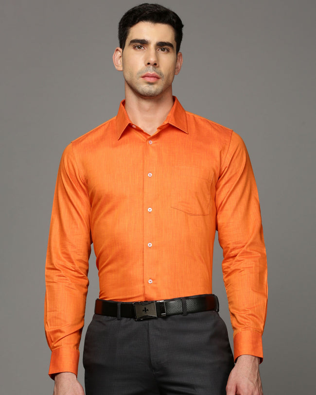 Men Orange Cotton Blend Slim Shirt