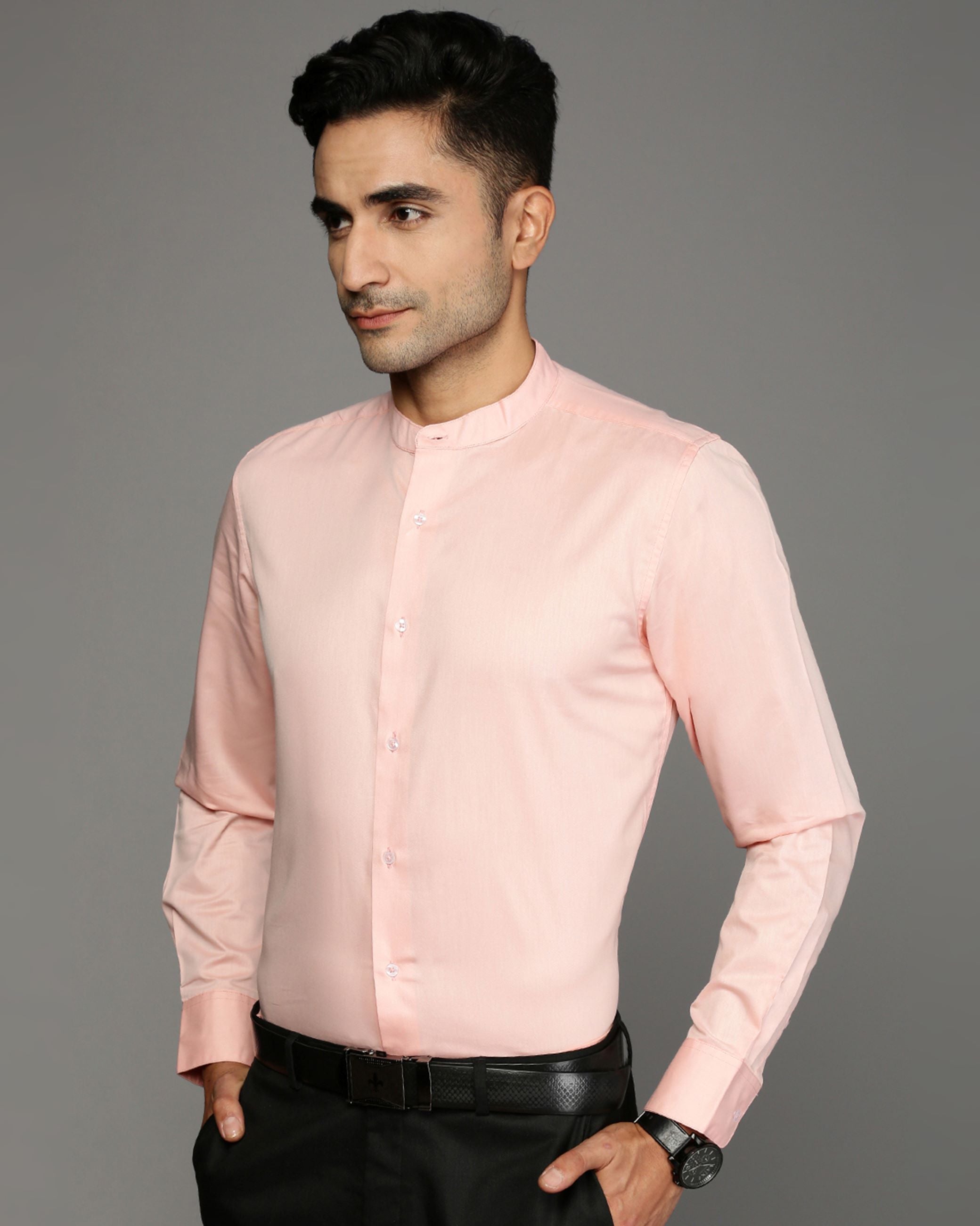 Men Pink Cotton Blend Slim Shirt