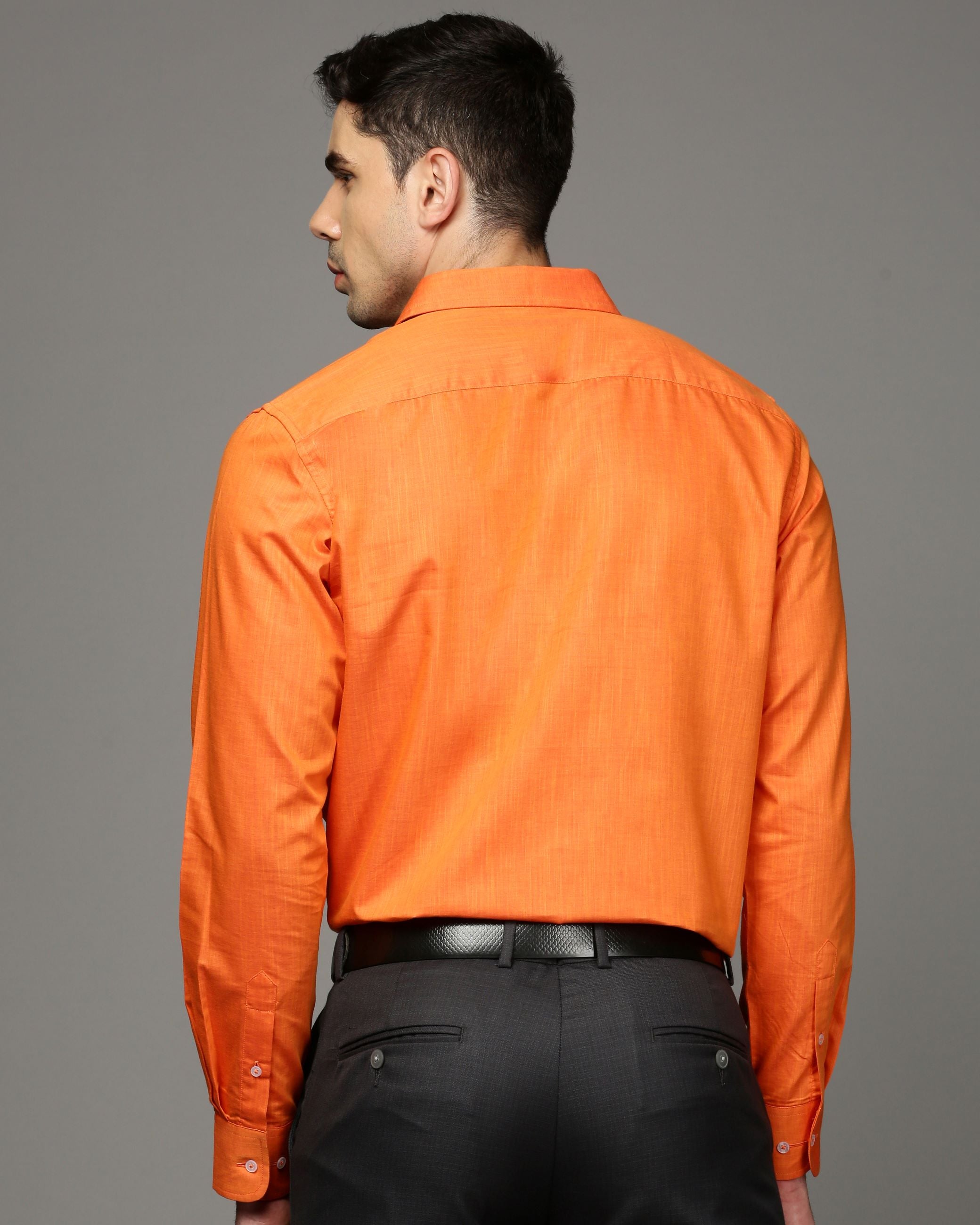Men Orange Cotton Blend Slim Shirt