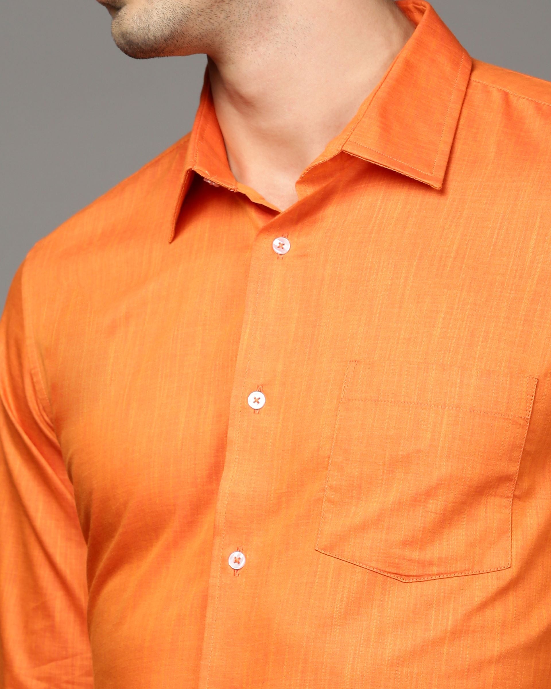 Men Orange Cotton Blend Slim Shirt